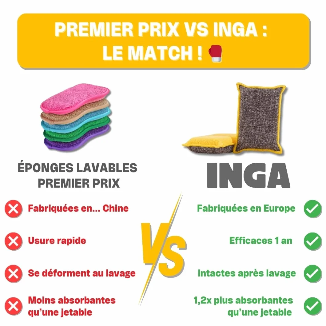Éponges Réutilisables Lavables INGA 4 Pièces Fabriqué en Europe