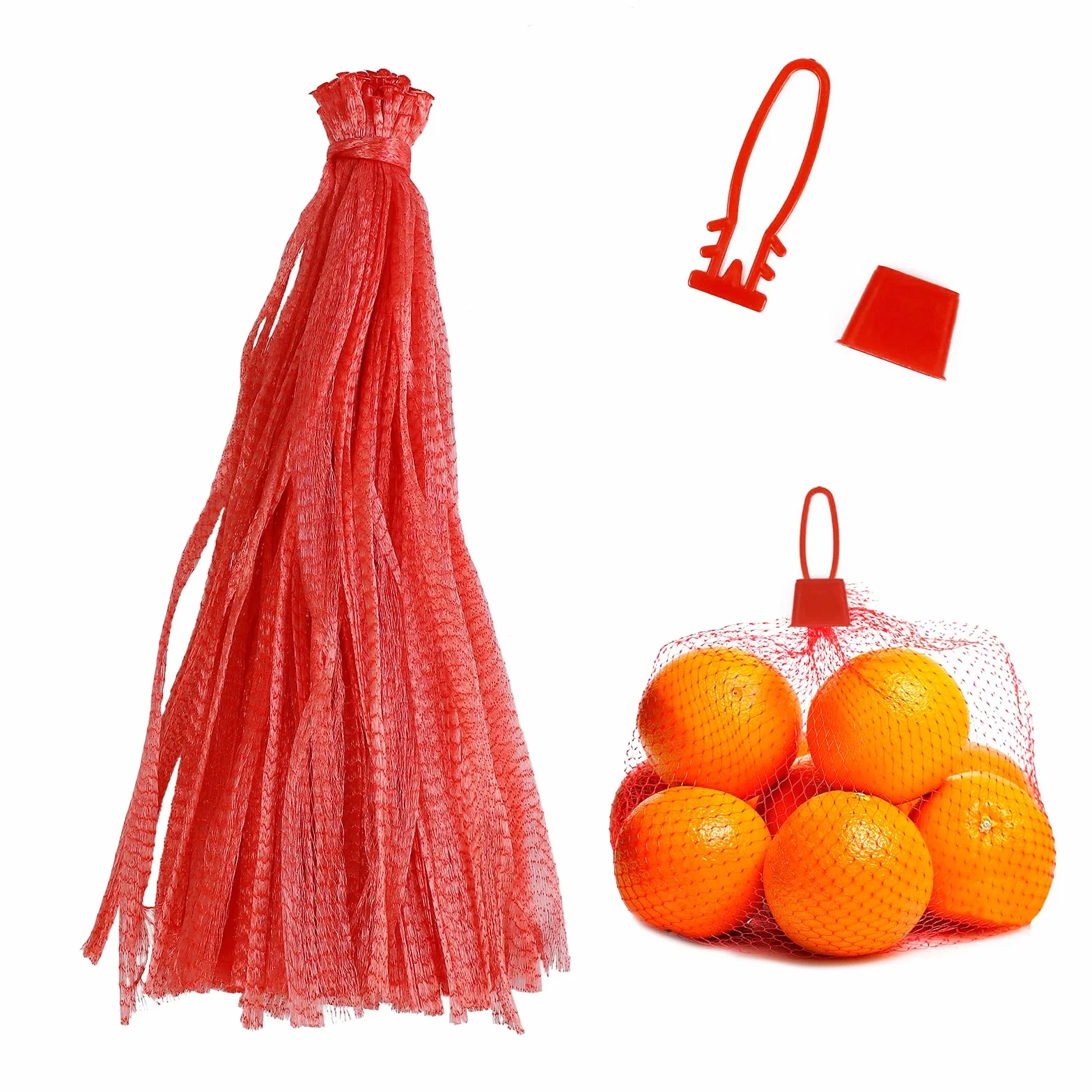 Sac Filet Réutilisable pour Légumes Noix Fruits Œufs avec Boucle Rouge