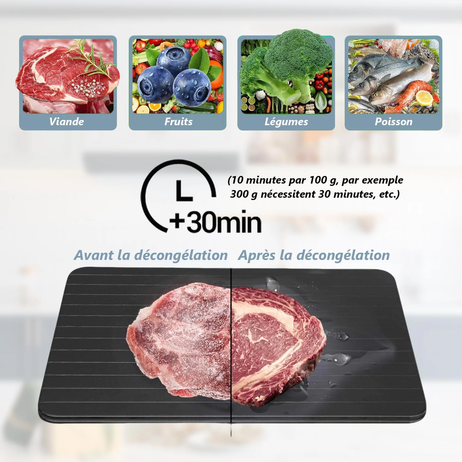 Plateau de décongélation rapide avec mini planche à découper pour viande poisson légumes