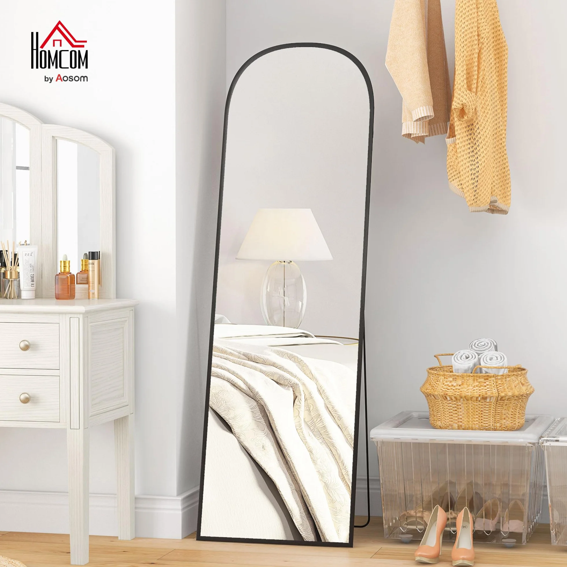 HOMCOM Miroir sur Pied Mural Rectangulaire Cadre Aluminium 50 x 161,5 cm Noir