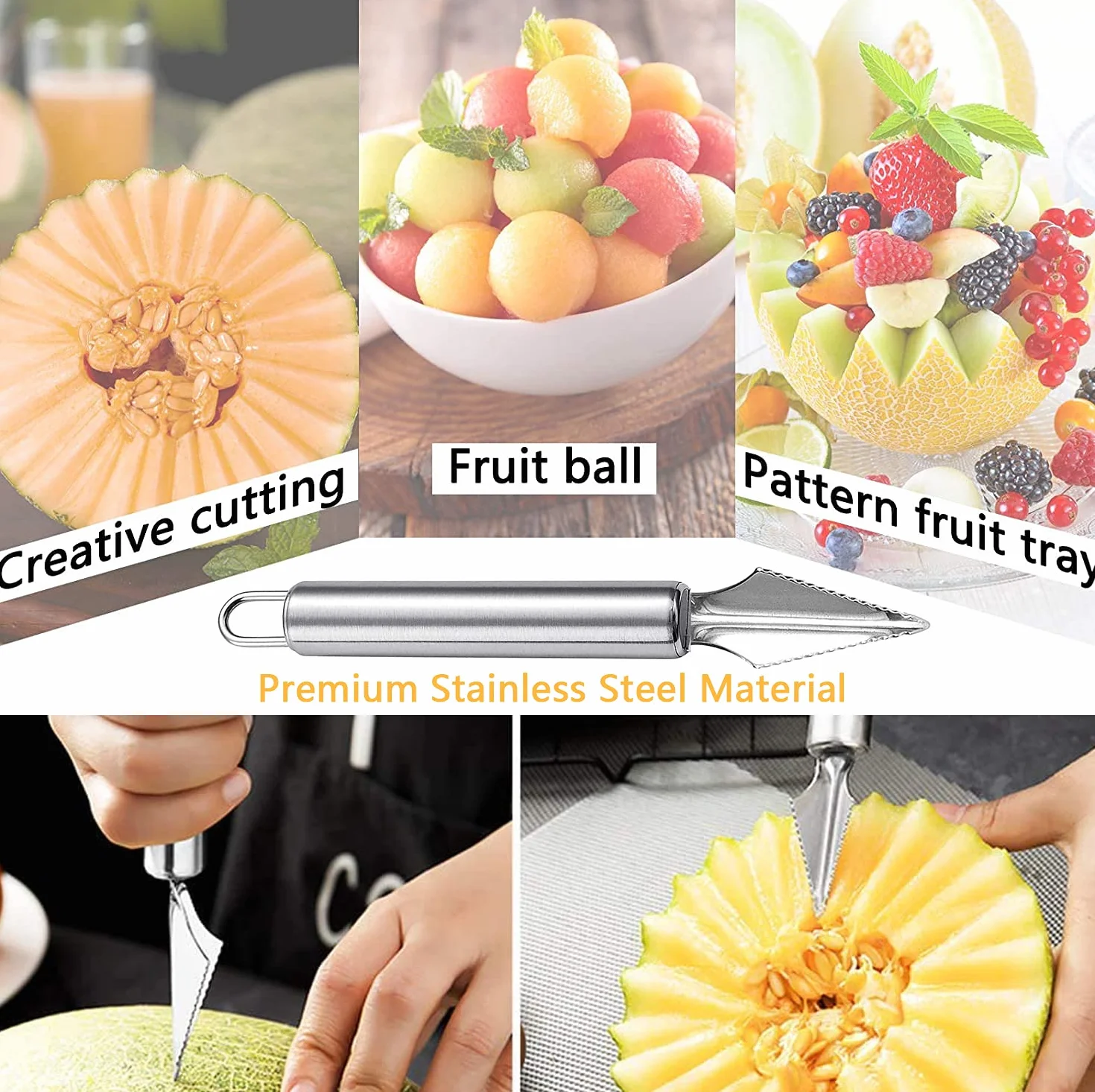 Cuillère à Melon Acier Inoxydable 4 Pièces Set Fruits Outils Découpage