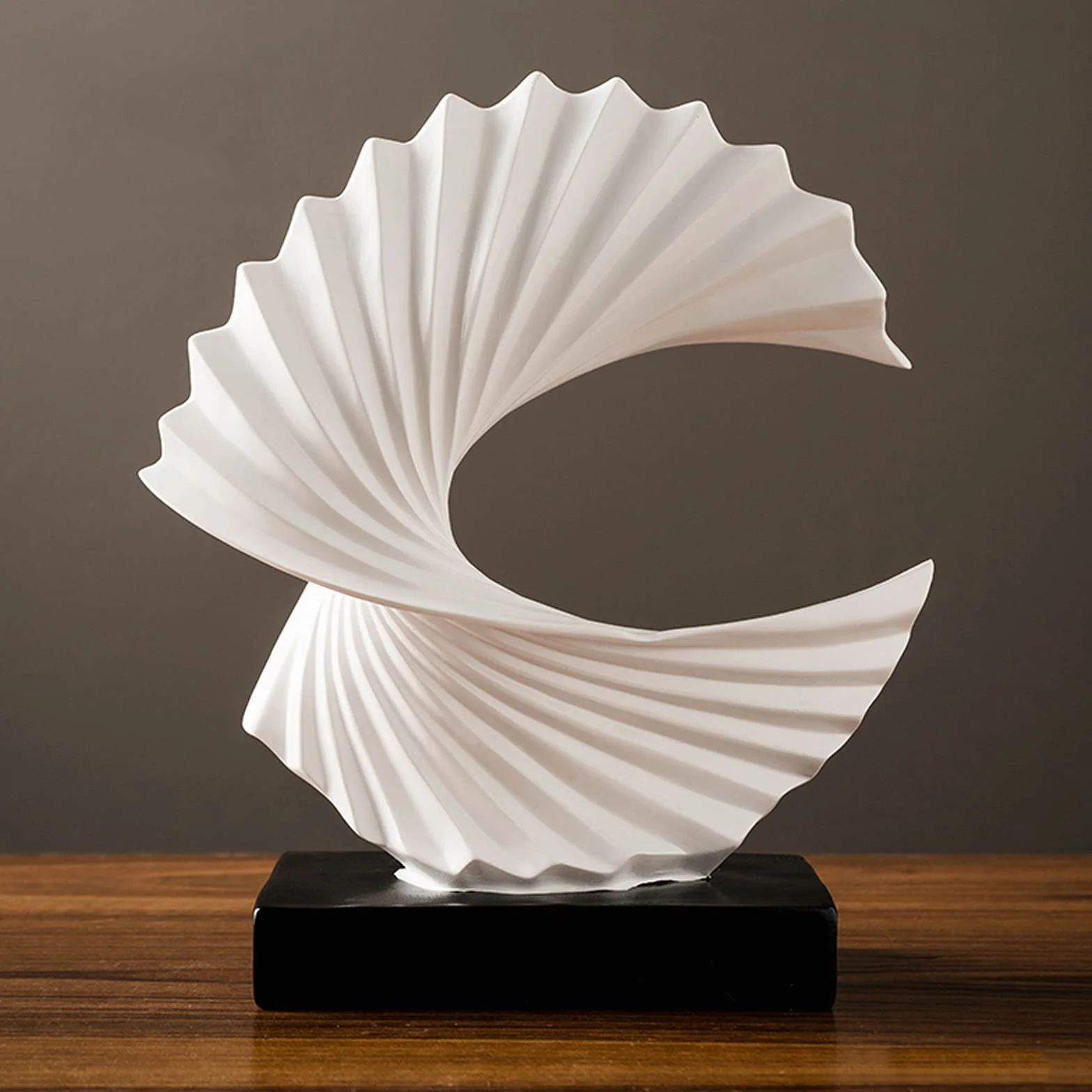 Sculpture Abstraite Base Noire Vague De L'océan Art De Table Blanc H 28cm