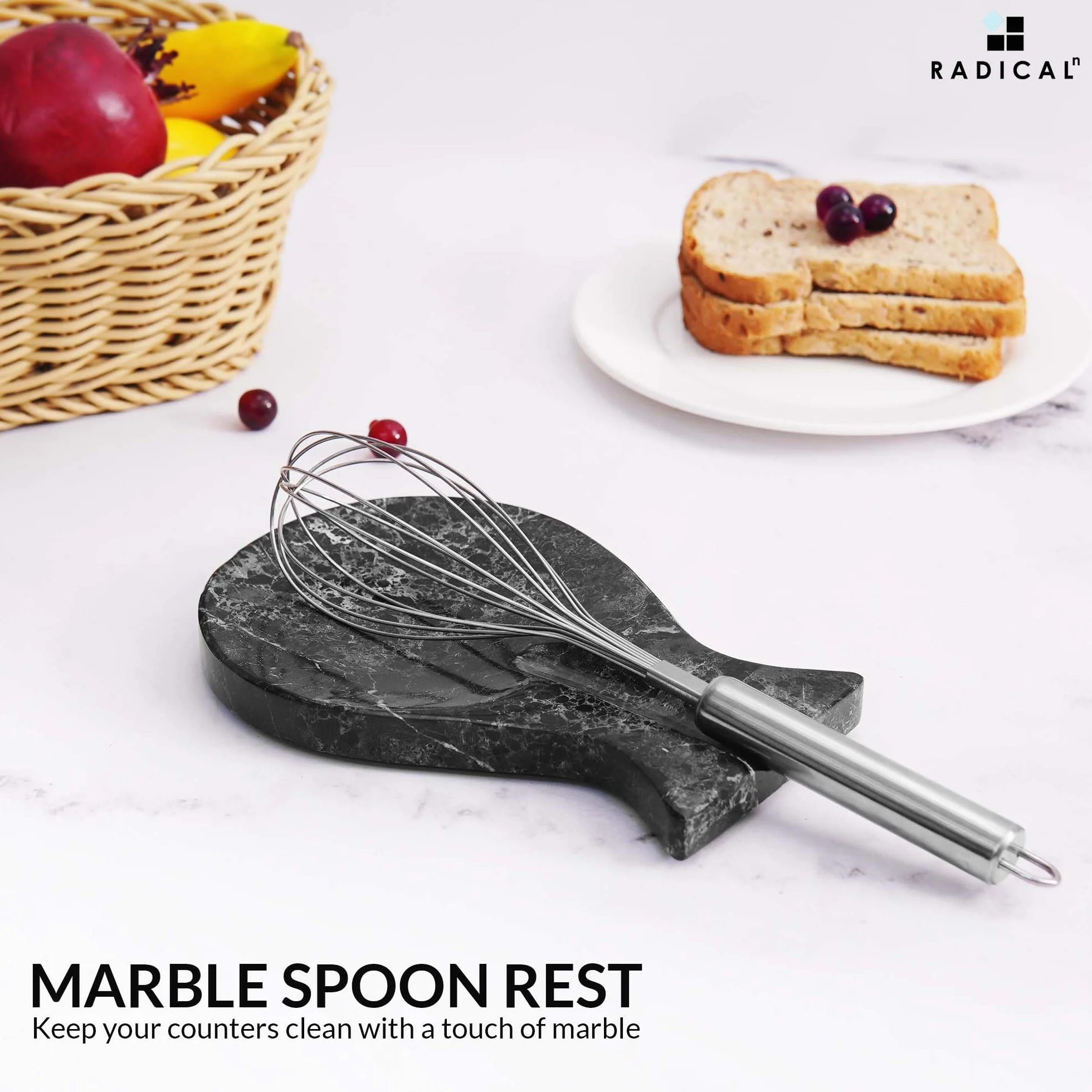 Repose-cuillère en marbre 20,3 cm noir fait main pour plan de travail décoration cuisine style ferme moderne