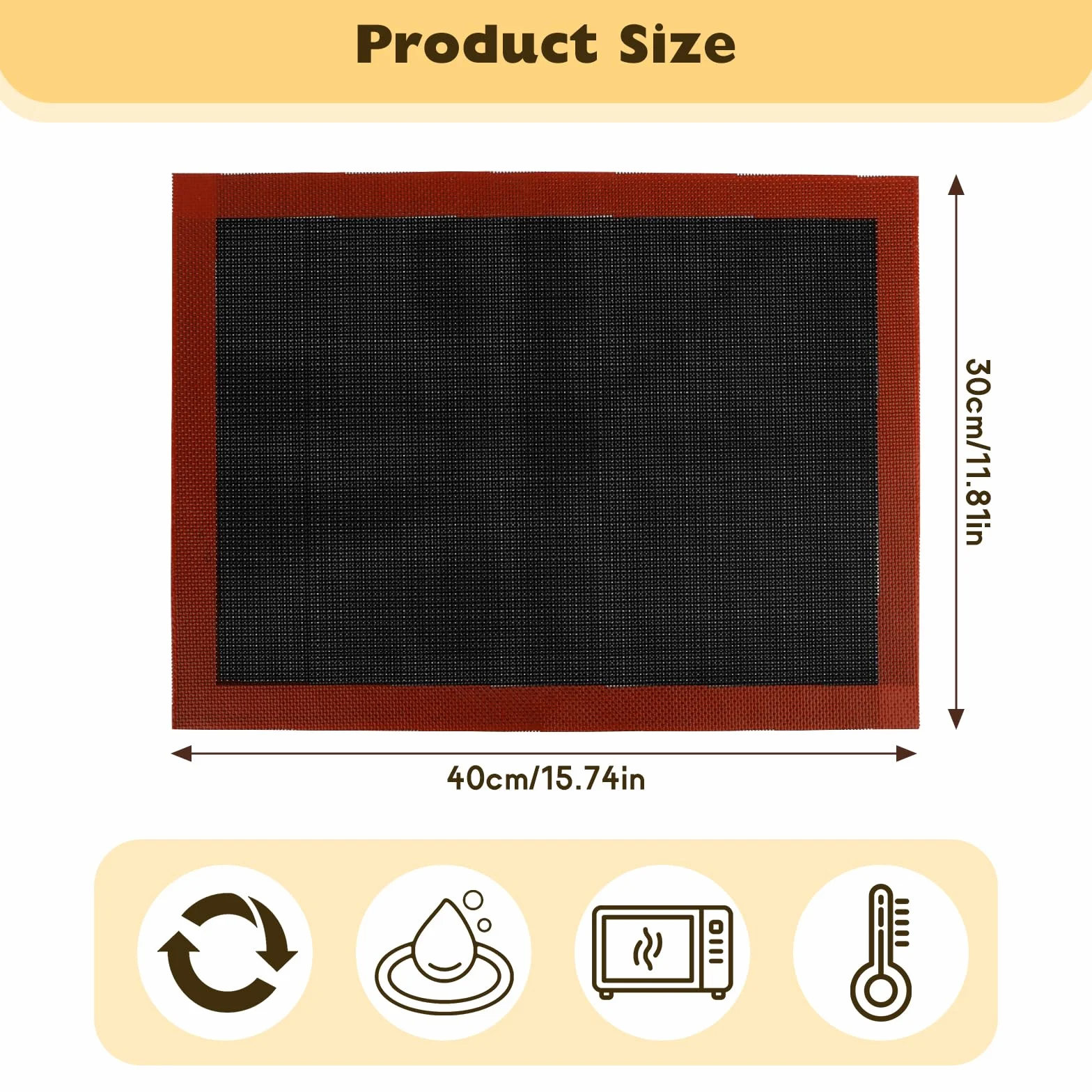 Tapis de cuisson en silicone 40 x 30 cm Lot de 2 Réutilisables Antidérapants Pour four, micro-ondes