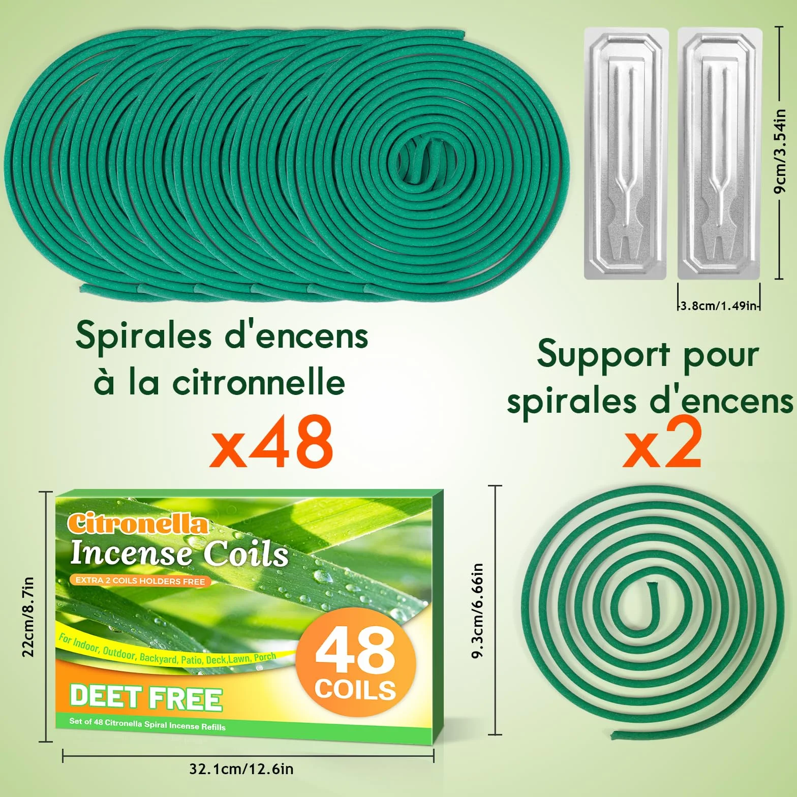Spirales à la Citronnelle 48 Pièces 2 Supports 6-8 Heures Huile Essentielle Citronnelle Terrasse Jardin Camping