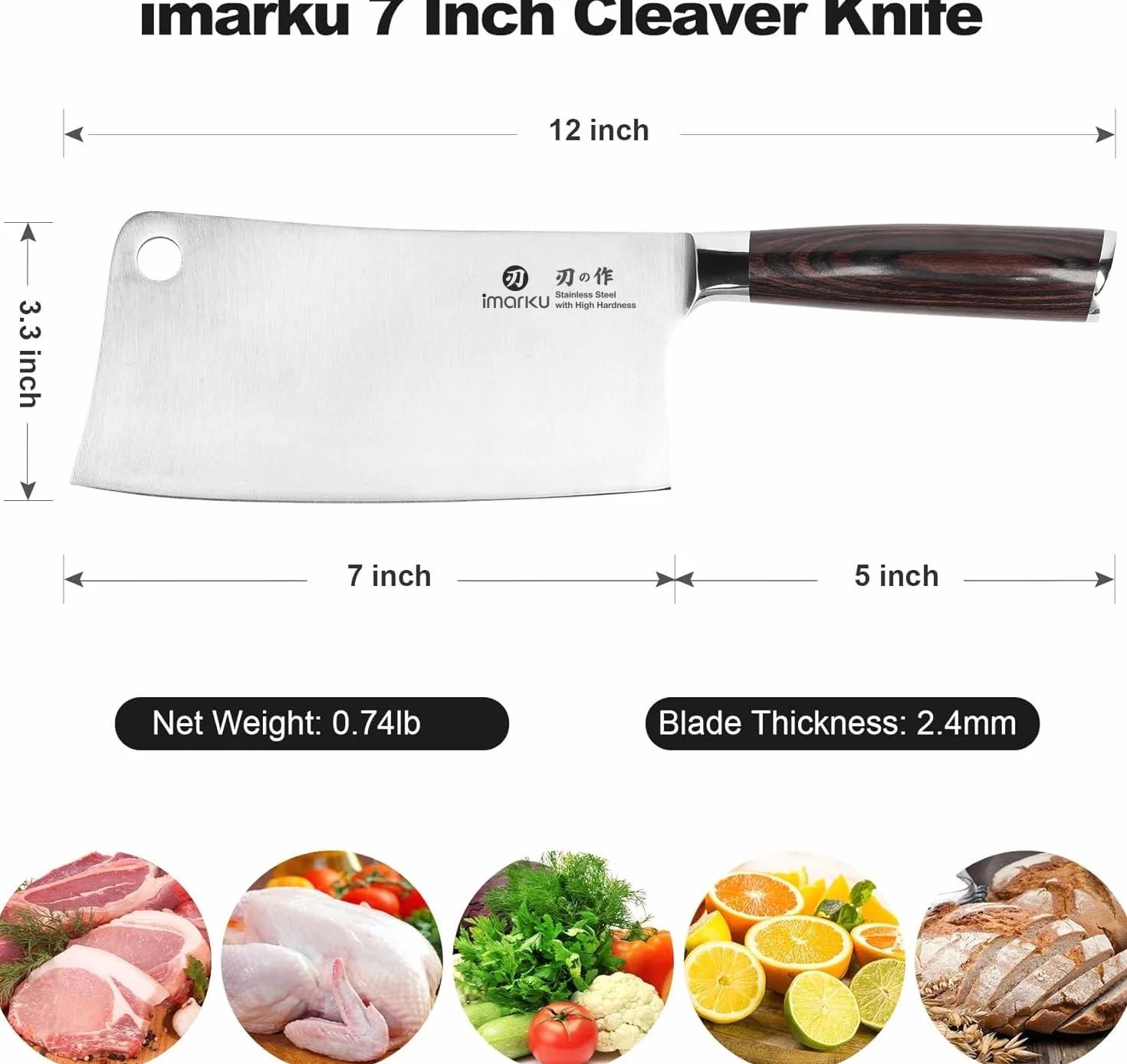 imarku Couteau Nakiri Couperet Chinois 18 cm Acier Inoxydable Professionnel