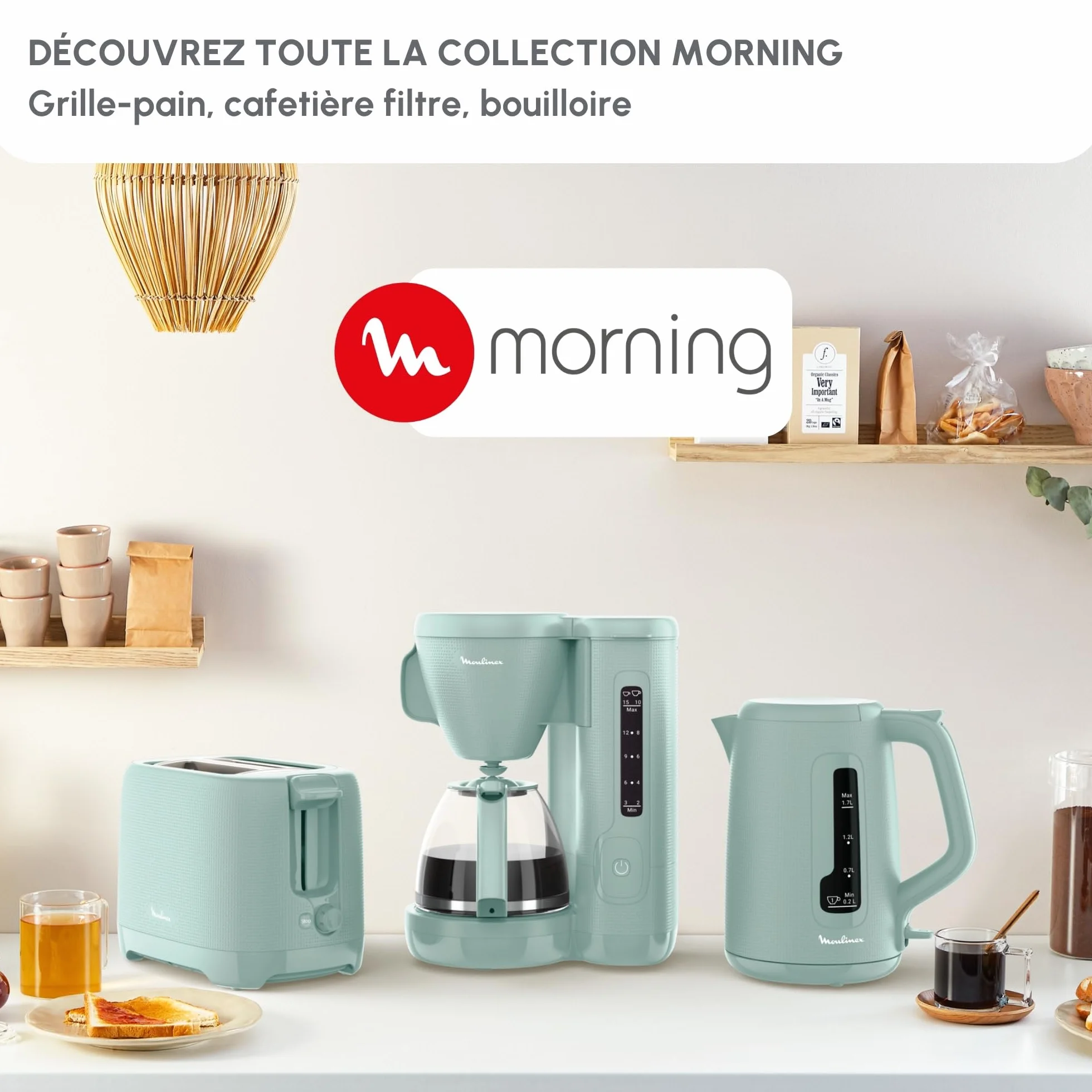 Moulinex Cafetière filtre 1.25L 10-15 tasses Porte-filtre pivotant Anti-gouttes Maintien chaud Eucalyptus FG2M1310