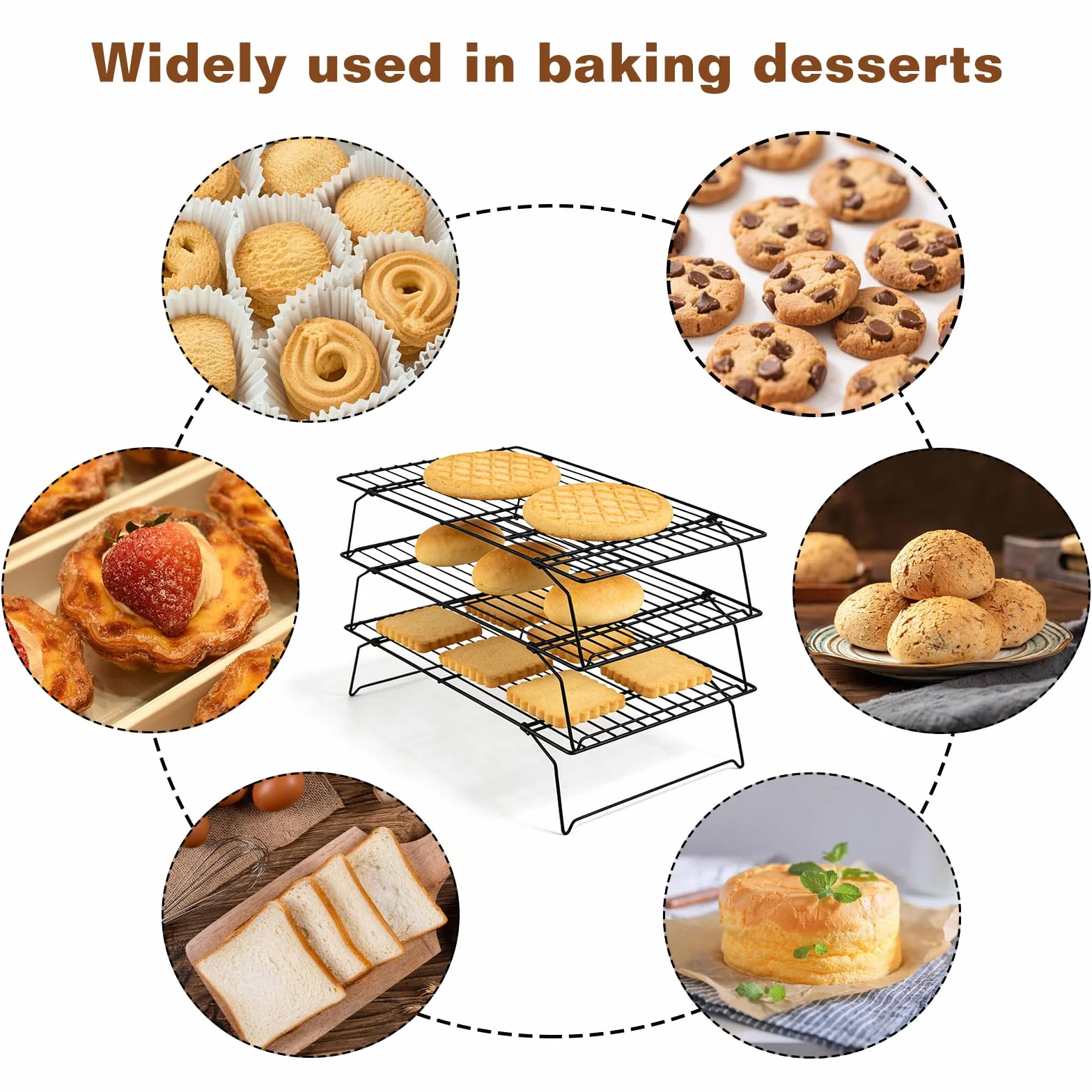 Lot de 6 grilles de refroidissement 40 x 25 x 7,5 cm en acier inoxydable empilable pour pâtisserie