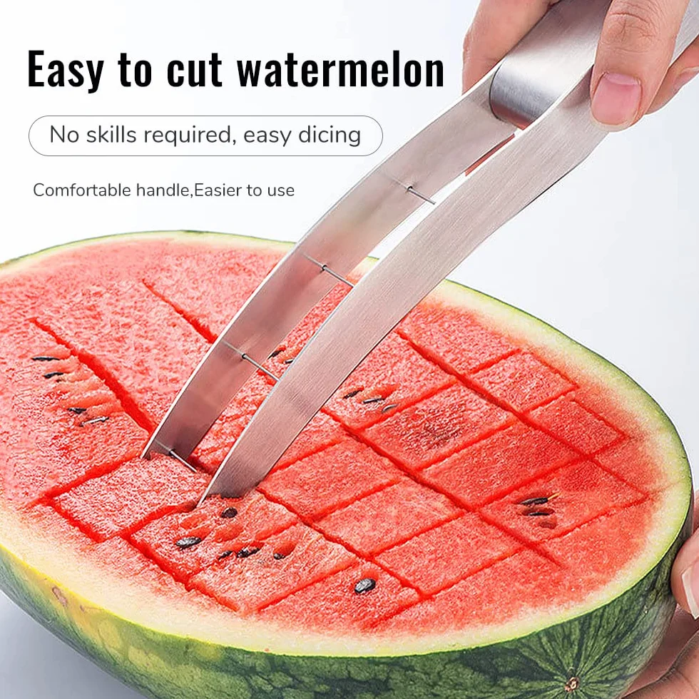 Couteau Pastèque Trancheur Coupe Acier Inoxydable Watermelon Cutter pour Cantaloup Papaye Fruit du Dragon
