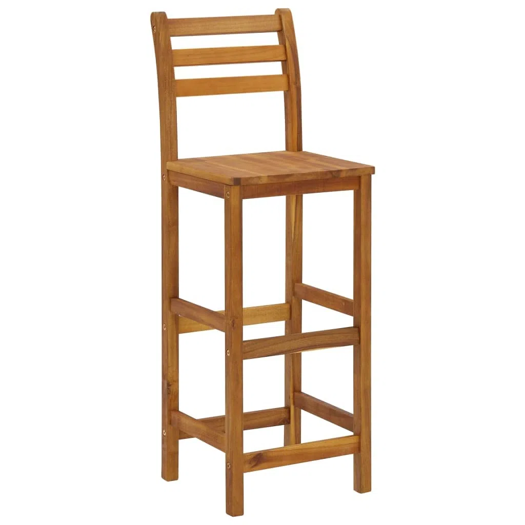Lot de 6 tabourets de bar en bois massif d'acacia avec dossier et repose-pieds pour l'intérieur et l'extérieur avec surface revêtue d'huile
