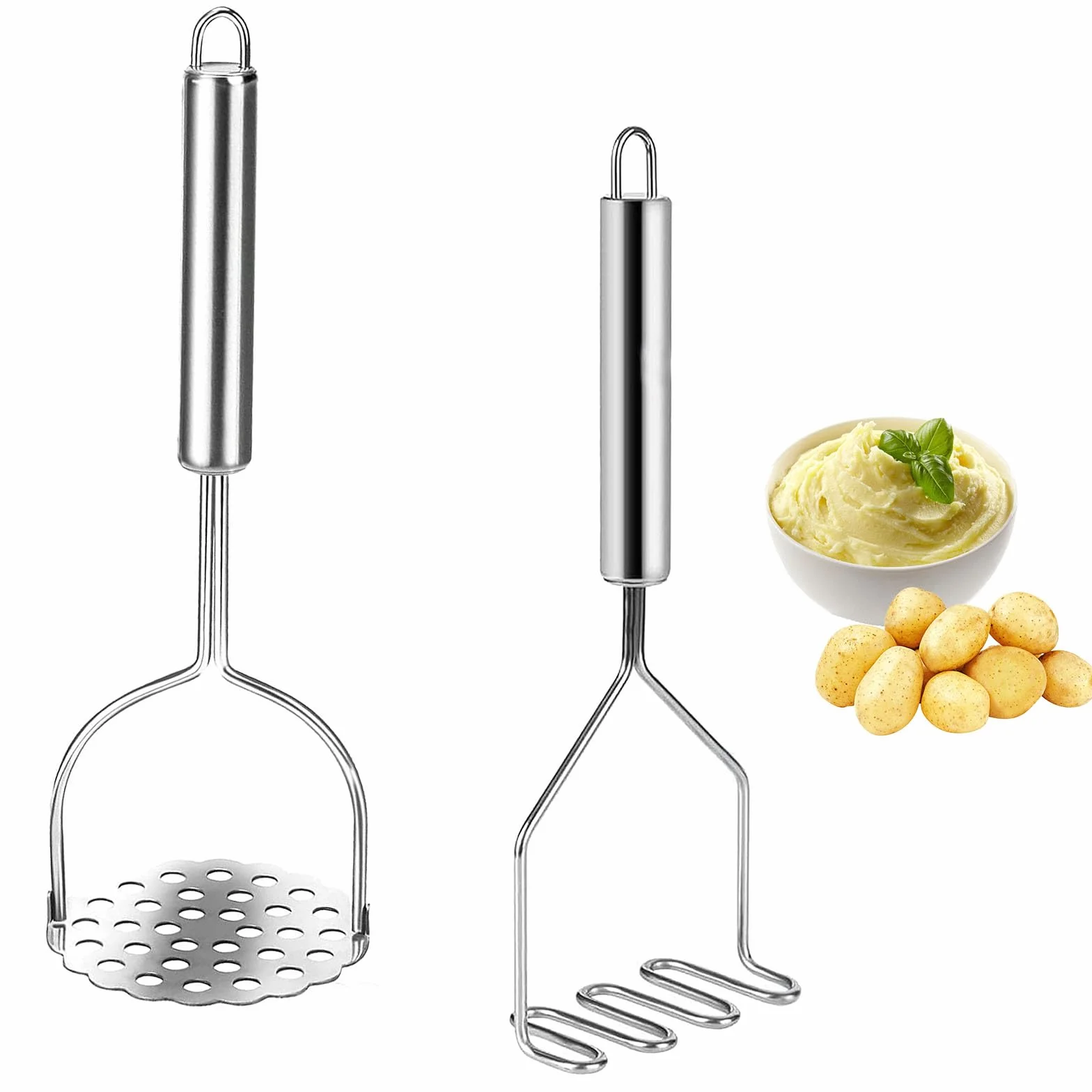 Presse-purée lot de 2 en acier inoxydable pour légumes et fruits