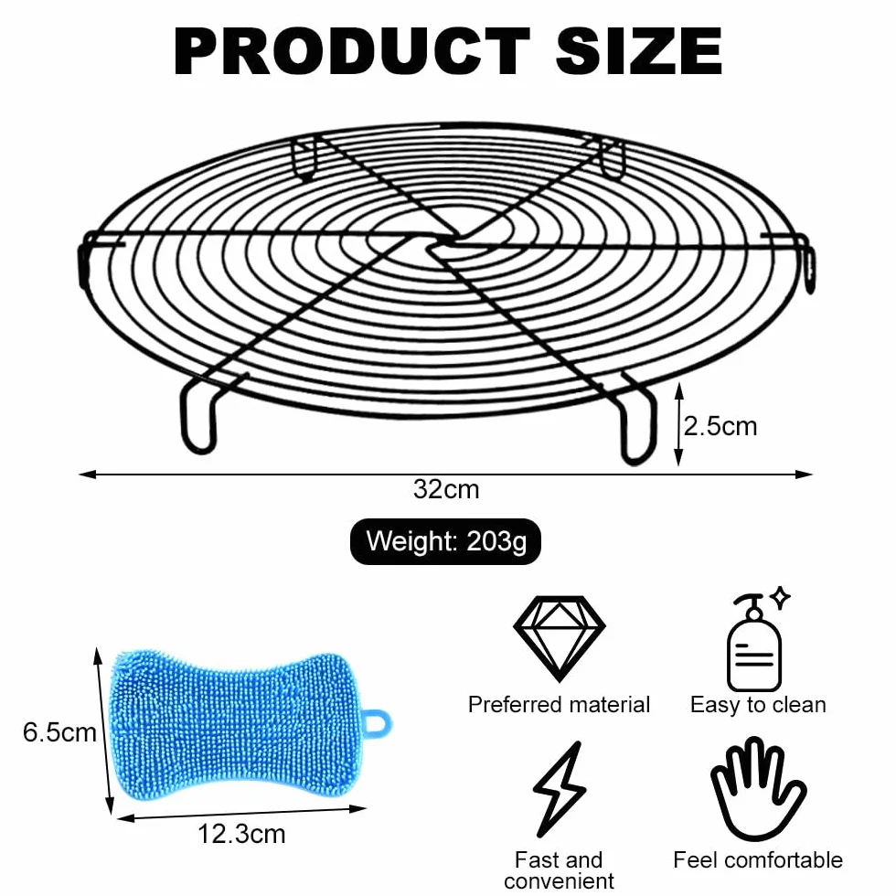 Grille de refroidissement en acier inoxydable 32 cm ronde Lot de 2 pour gâteaux biscuits tarte