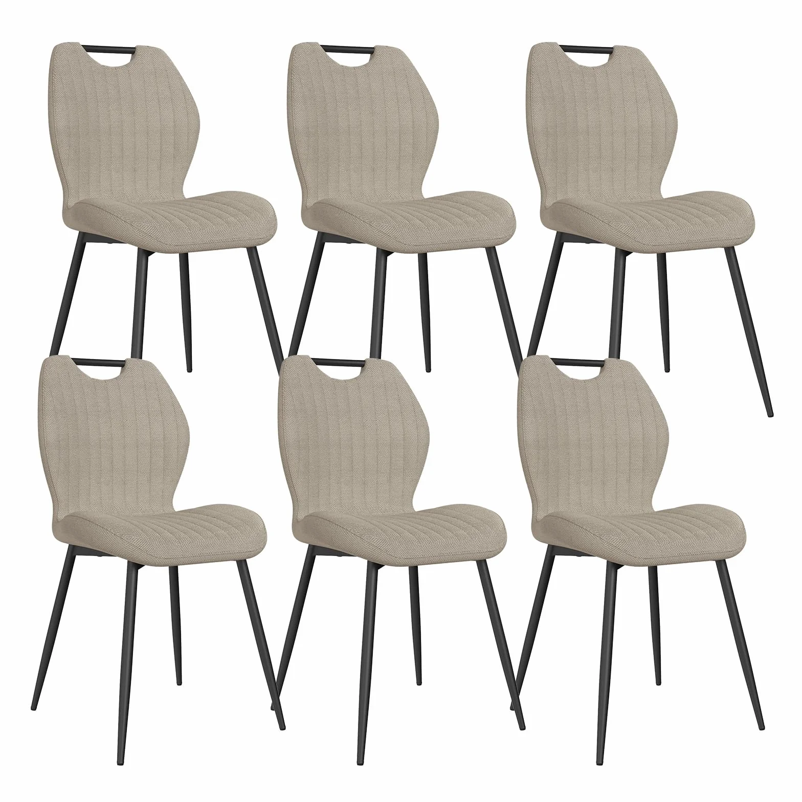 JIJIAN Lot de 6 Chaises de Salle à Manger, Chaise tapissée, Dossier en Tissu, Pieds en Métal, Gris Brun
