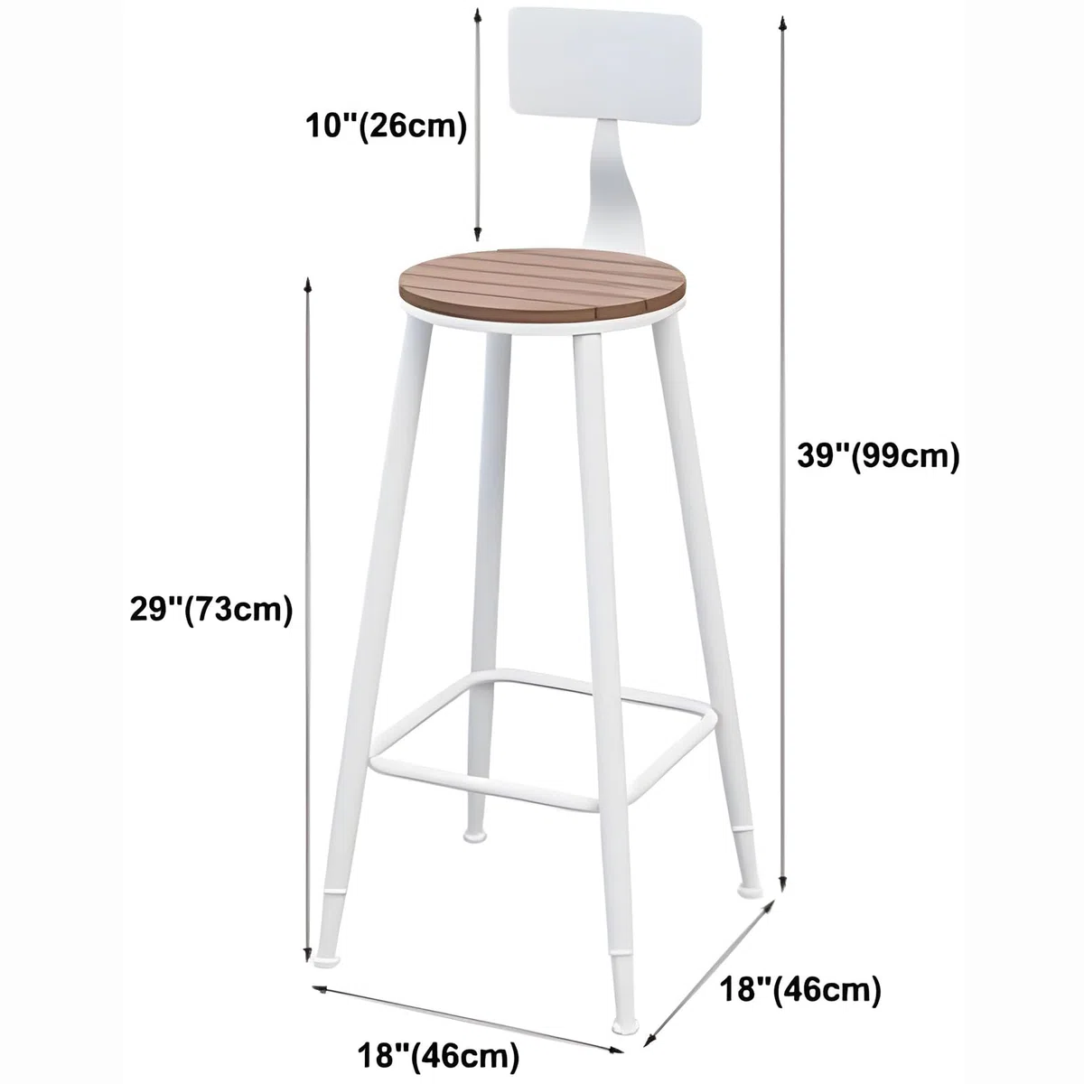 Table de bar moderne d'extérieur – Table de salle à manger à tréteaux en bois pour terrasse, balcon et F – Table de comptoir de bar (75 x 40 x 40 cm, rond, blanc)