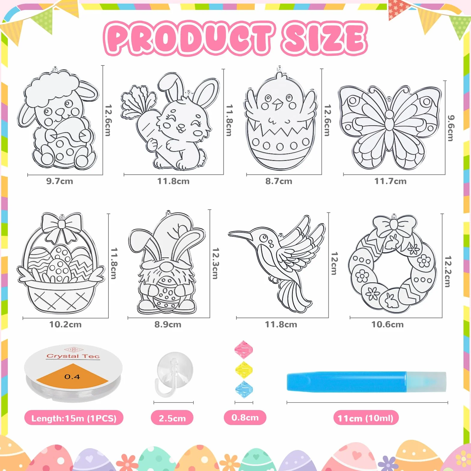 Kit de 24 Décorations Pâques à Suspendre, œufs Lapin Poulet Papillon Oiseaux à Peindre, Attrape-soleil Pendentif Fenêtre