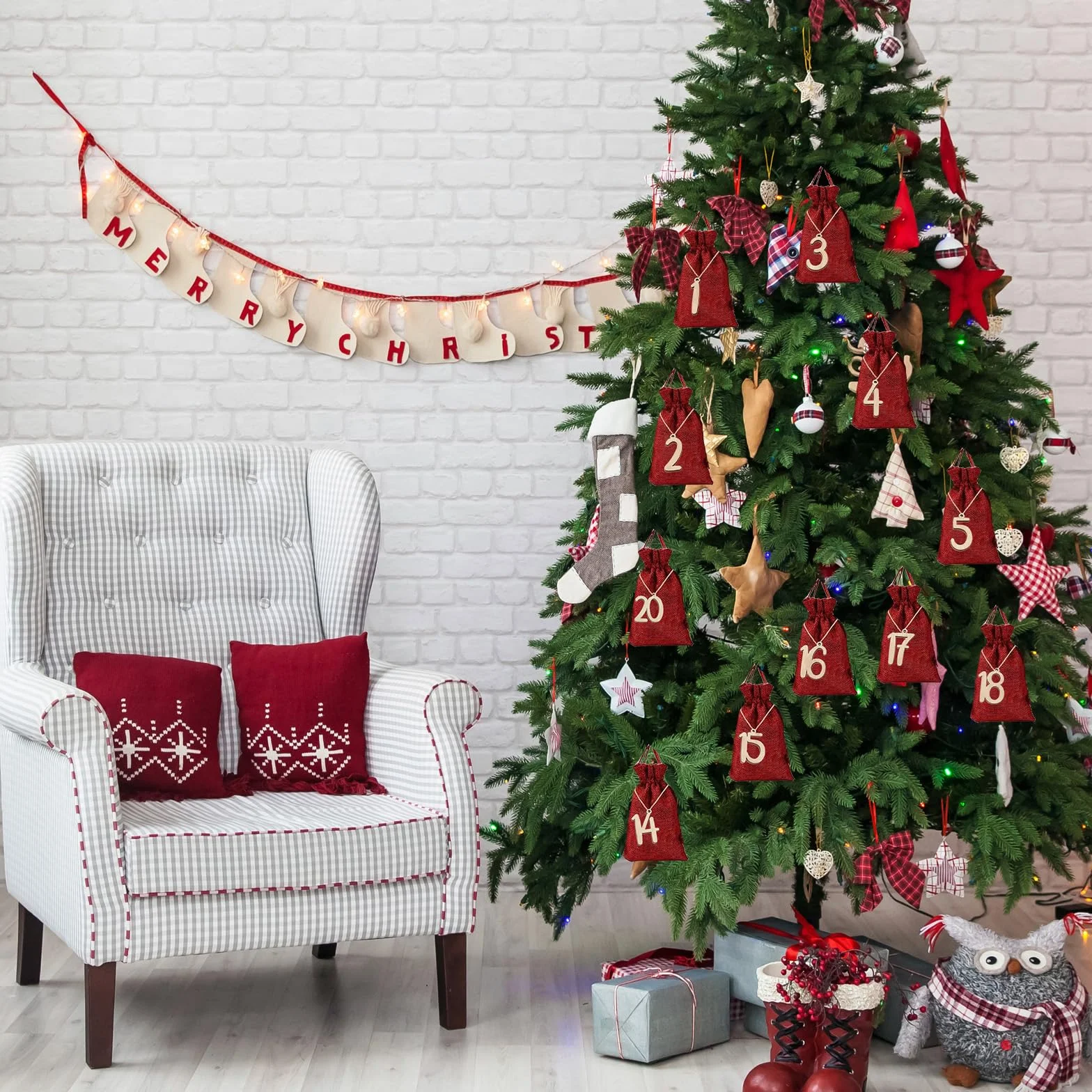 Calendrier de Noël à Remplir 24 Pièces Sacs pour Calendrier de l'Avent Vide DIY Cadeaux Pochon Tissu