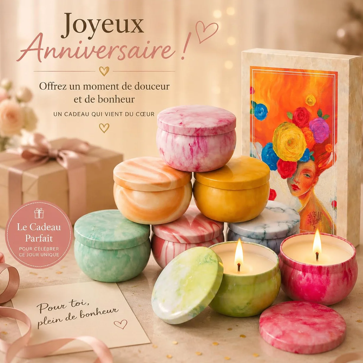 Coffret Bougies Parfumées Lot de 8 Longue Durée Cadeau Femme