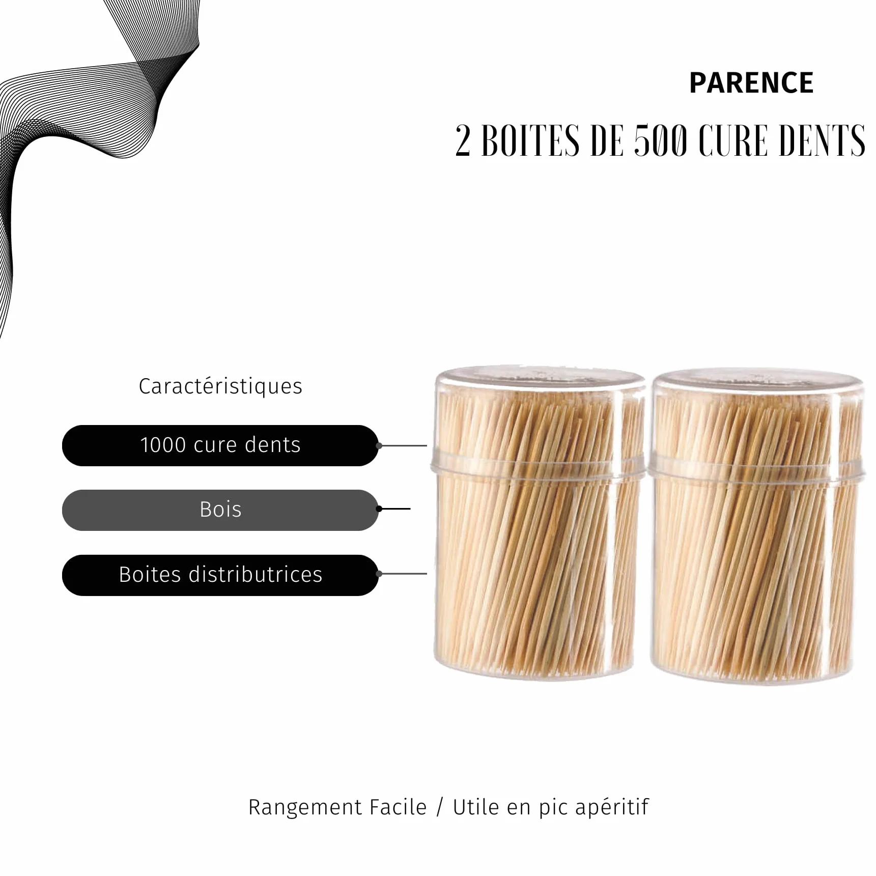 1000 Cure Dents en Bois Lot de 2 Boîte 500 Pièces Usage Quotidien