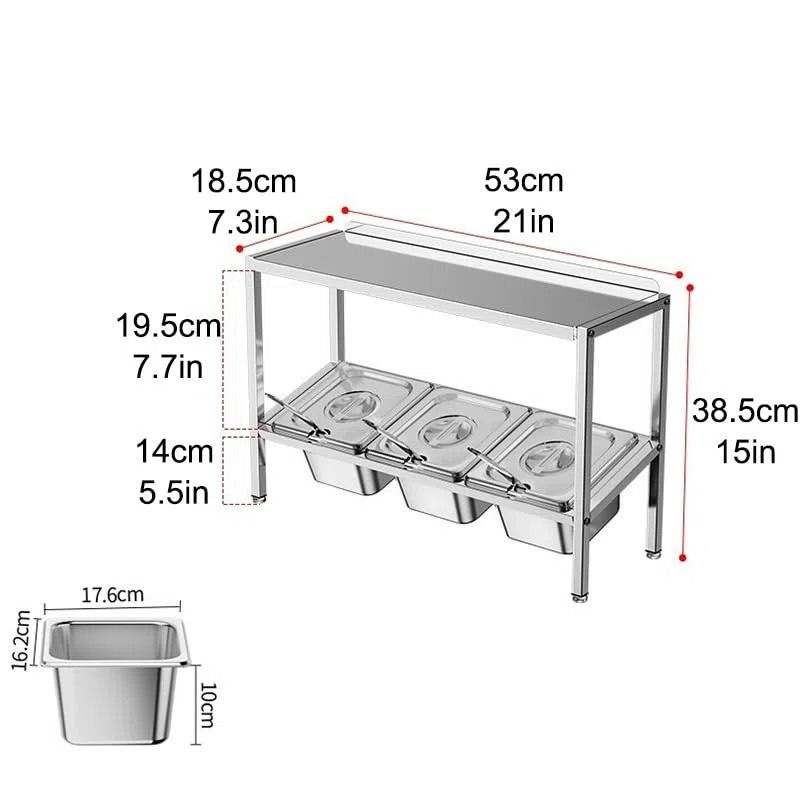 XPLKQXE Station Garniture en Acier Inoxydable, Murale Ou À Poser avec Étagère Rangement, Porte-épices Incliné pour Sauces, Ingrédients Et Fruits(Silver-D,53x18.5x38.5cm/5set)