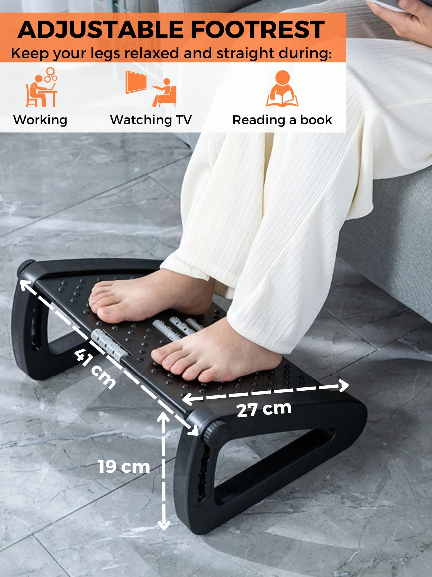 Repose-Pieds Ergonomique Réglable sous Bureau avec Fonction Massage Antidérapant