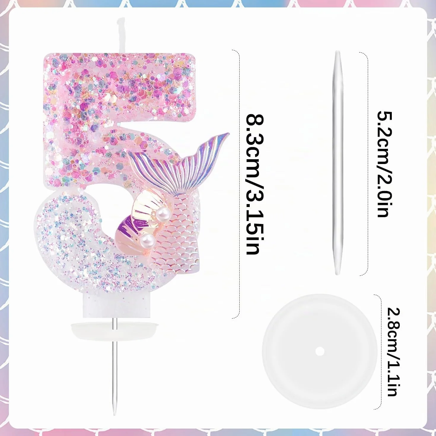 Bougies d'anniversaire Numéro 5, 3D Rose Bougie Chiffre 5, Sirènes Décoration Gâteau Anniversaire