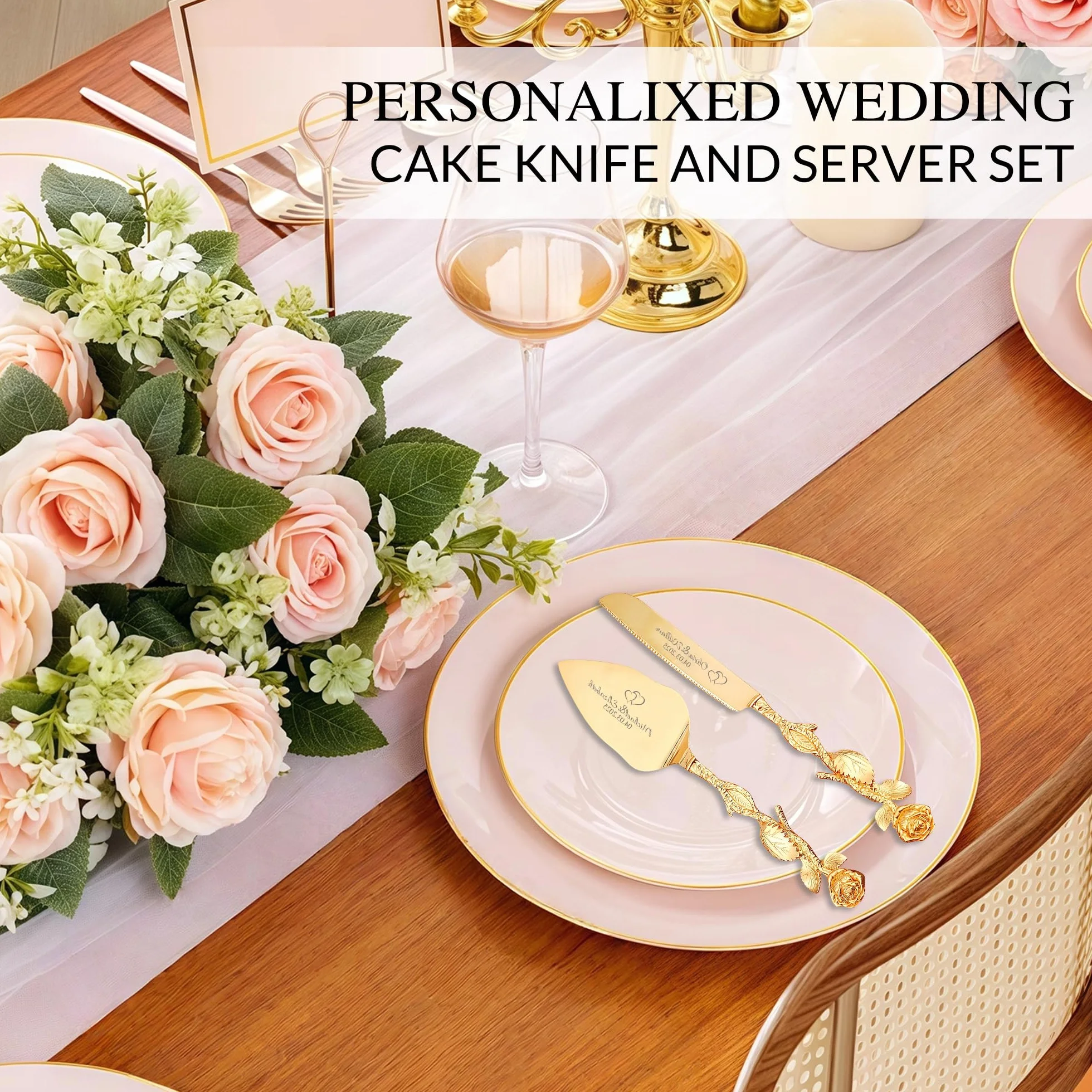 Couteau à Gâteau de Mariage Personnalisé en Acier Inoxydable avec Gravure