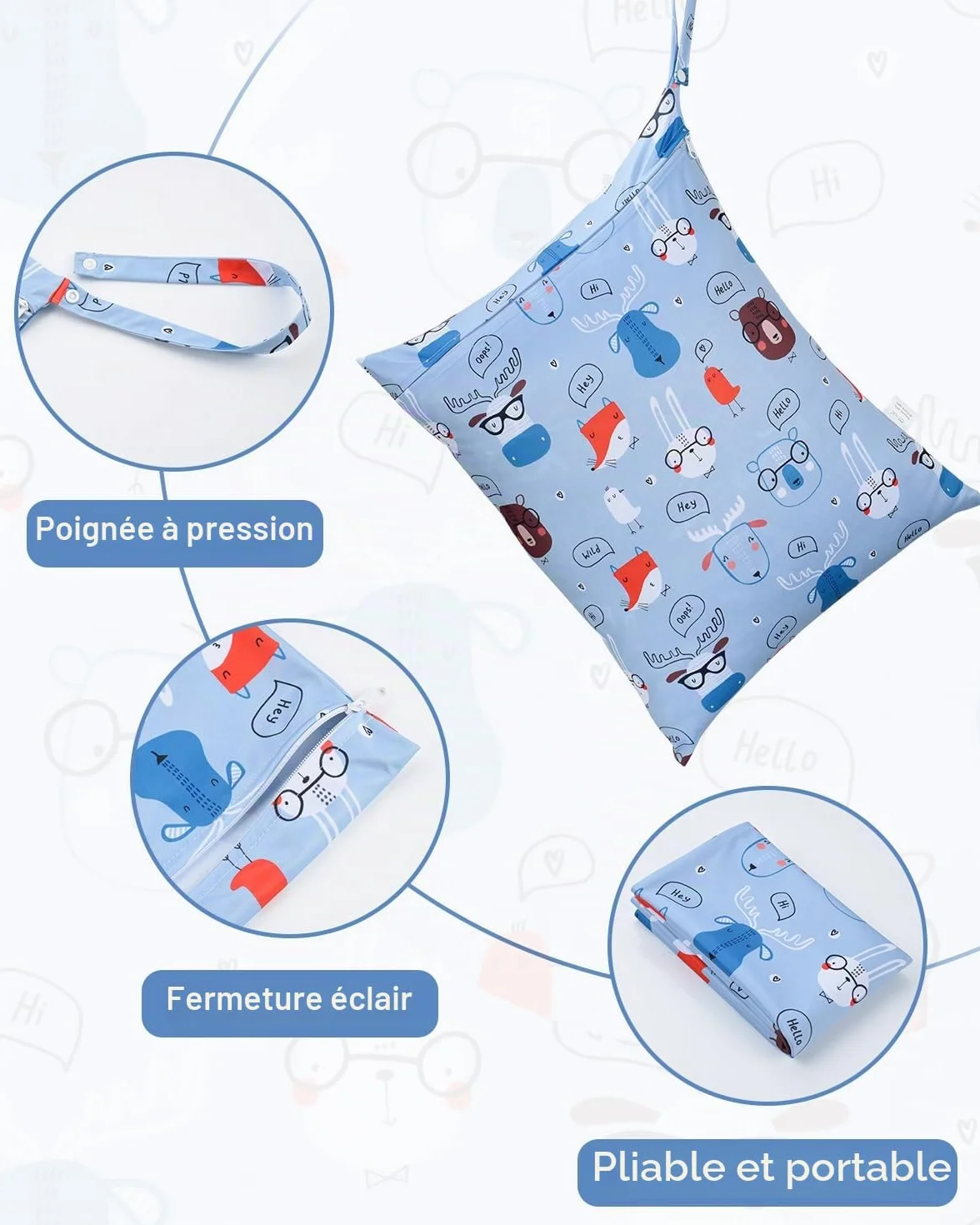 Sac à Couches Lavables 32x40cm Étanche Réutilisable Piscine Voyage Imperméable 2 Pièces