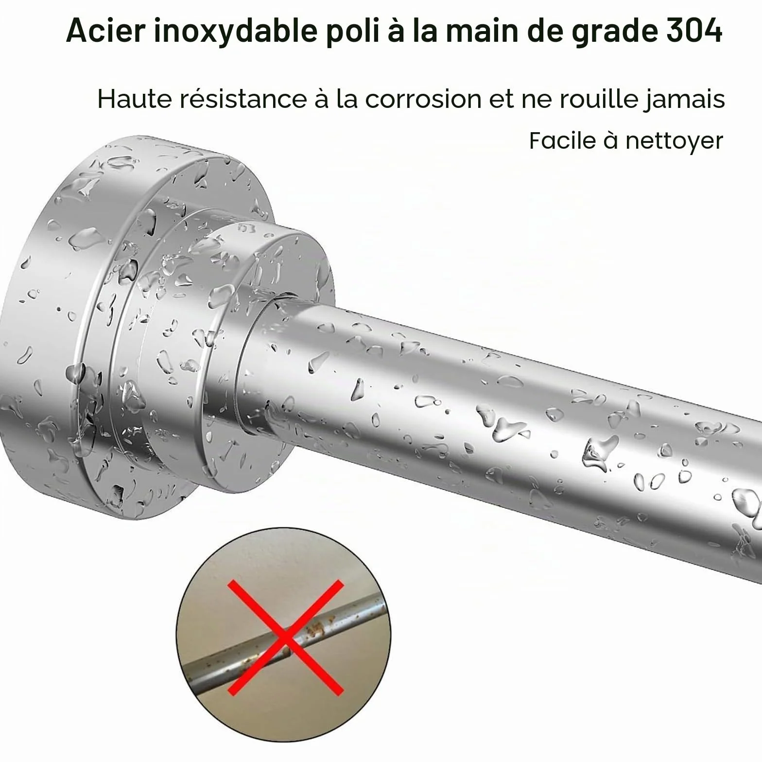 Barre Rideau Douche Sans Percage Extensible 48-200cm Inoxydable 304 Argenté Antidérapant