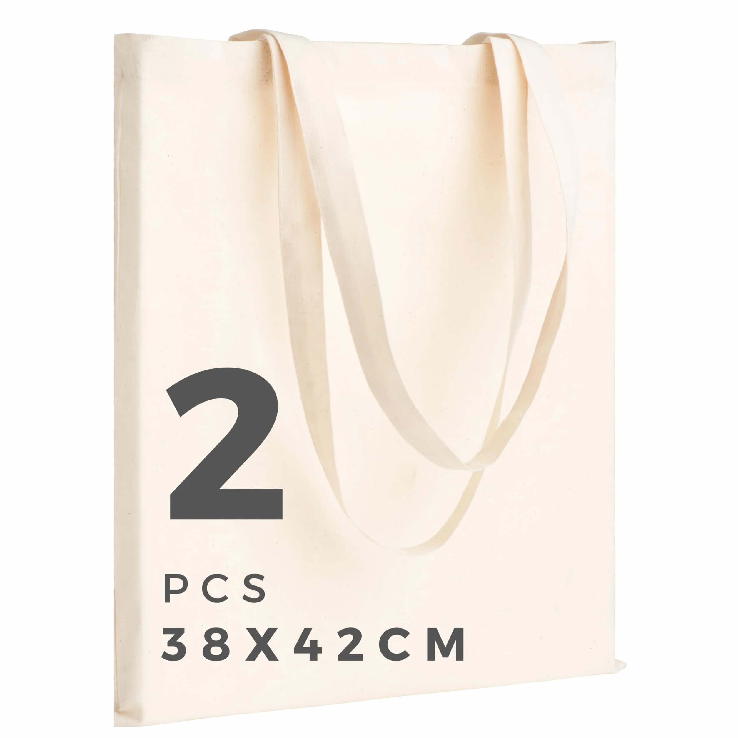 Sac en Coton Non Imprimé 38x42 cm 145 g/m² Anses Longues Réutilisable