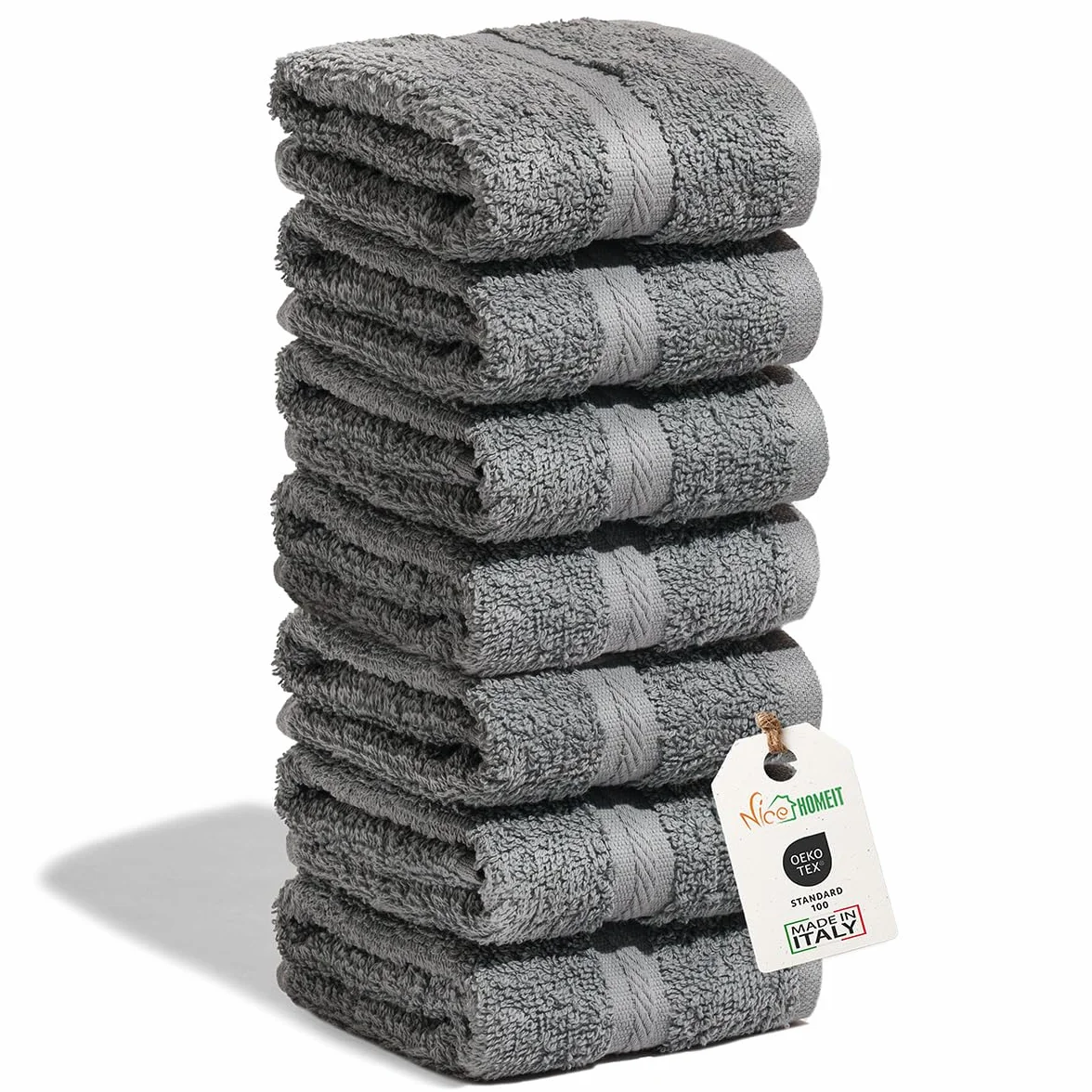 Lot de 6 lavettes 30 x 30 cm en Coton bouclé Gris foncé Fabriquées en Italie
