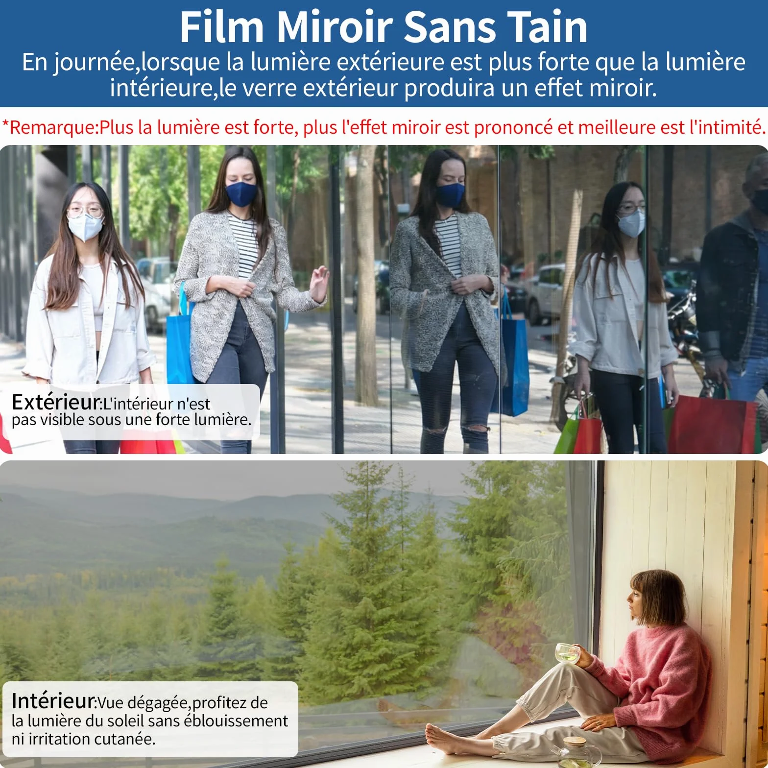 Film Fenetre Anti Regard Anti Chaleur 44.5x200cm Adhésif Occultant Miroir Anti UV Protection Vie Privée