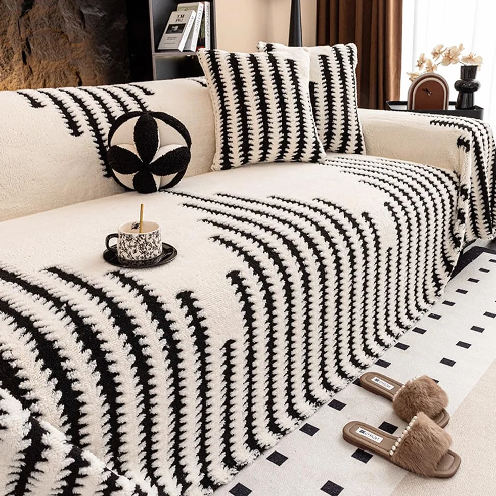 Housse de canapé en peluche antidérapante extensible protection griffe chat anti poils animaux pour canapé d'angle 3 places Gris Clair 180x200 cm