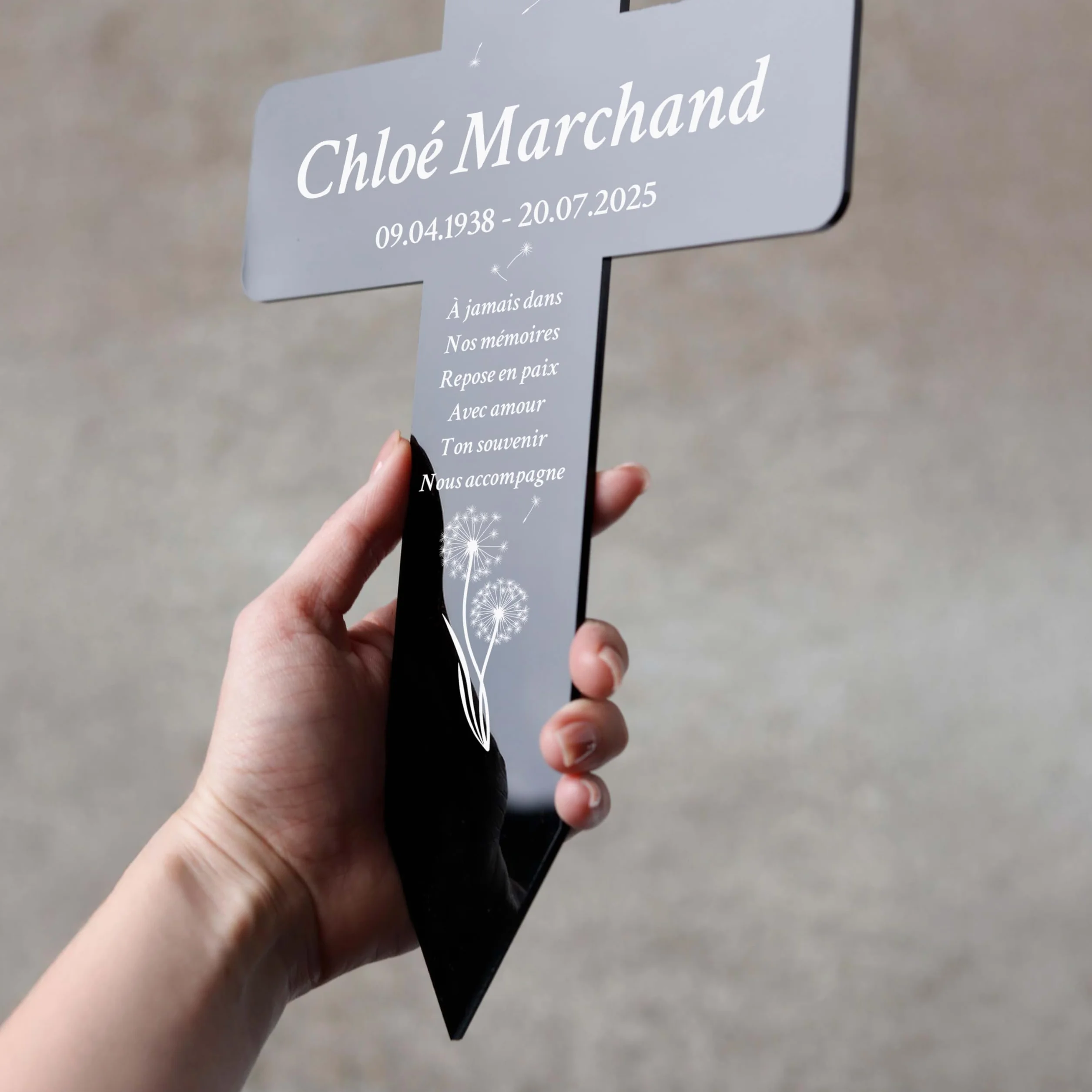 LAUBLUST Croix funéraire personnalisée en acrylique avec texte gravé – Décoration de tombe 2 tailles