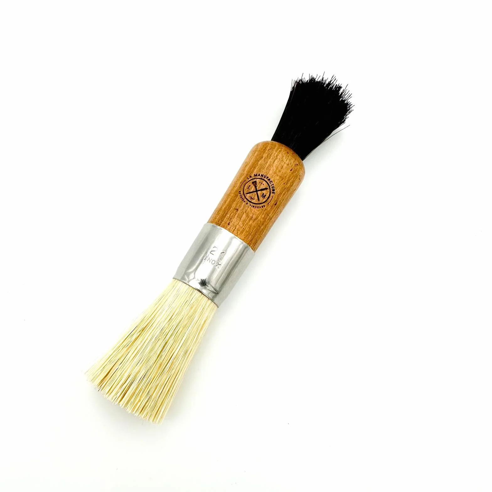 Brosse à Champignons et Légumes Double Face Bois de Hêtre Fibres de Tampico Crin de Cheval Virole Inox