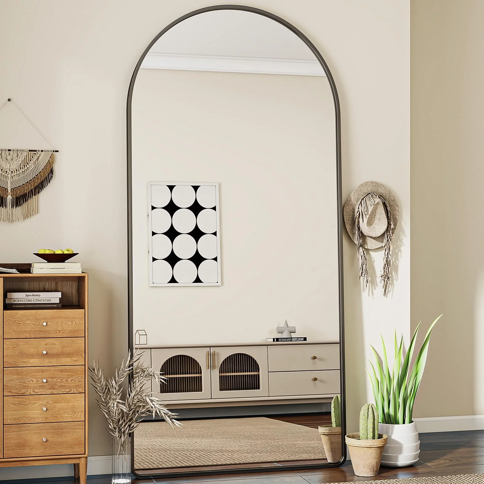 Miroir Pleine Longueur Bombé sur Pied 76 x 171 cm Noir Koonmi