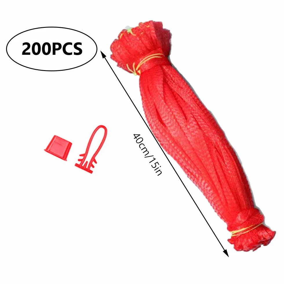 Sac en filet Réutilisable 200 Pièces Maille D'emballage Fruits Légumes Noix Épicerie Protection Plantation Rouge