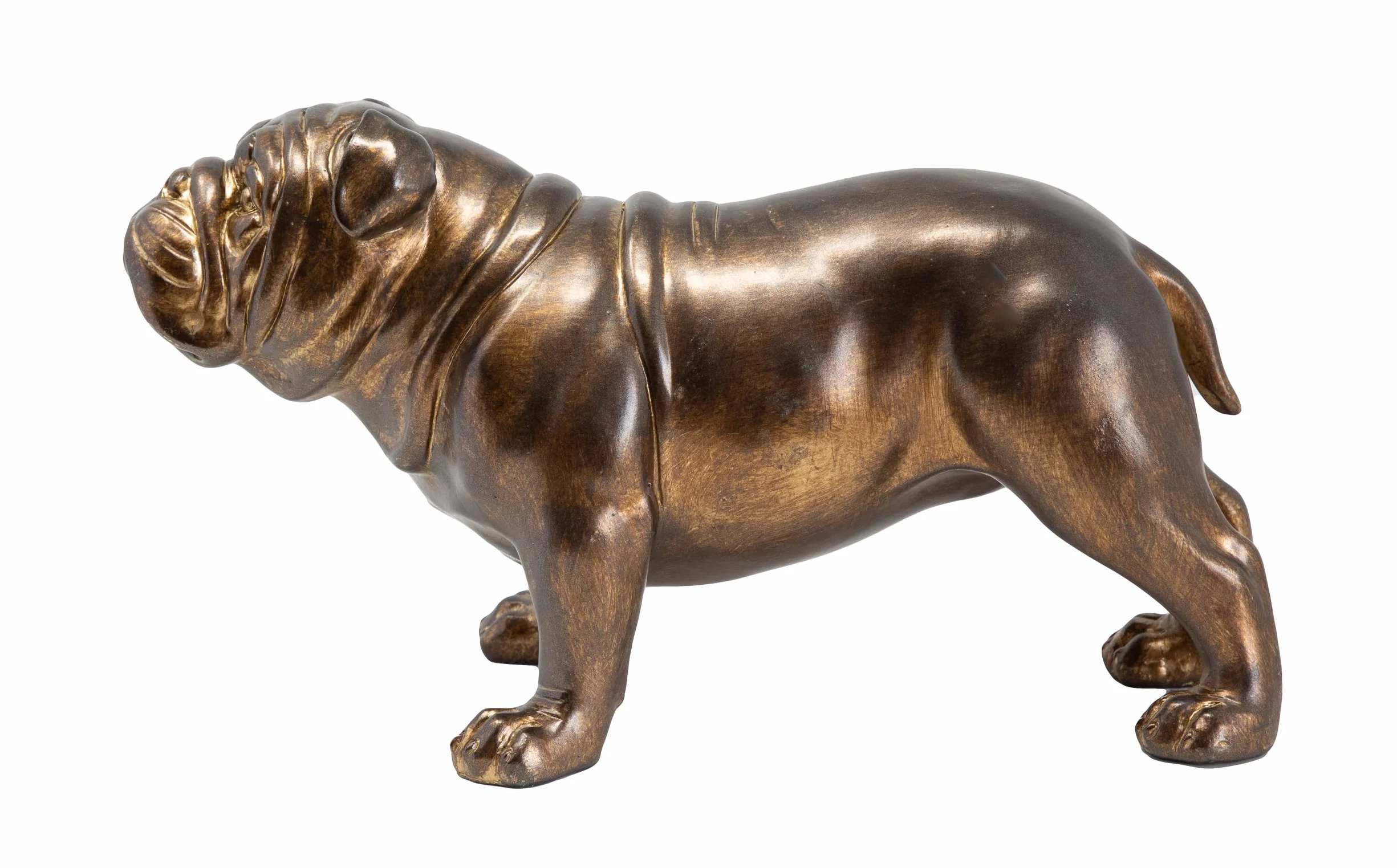 Sculpture en résine bronzée bouledogue britannique décoration classique chien debout finition bronze antique
