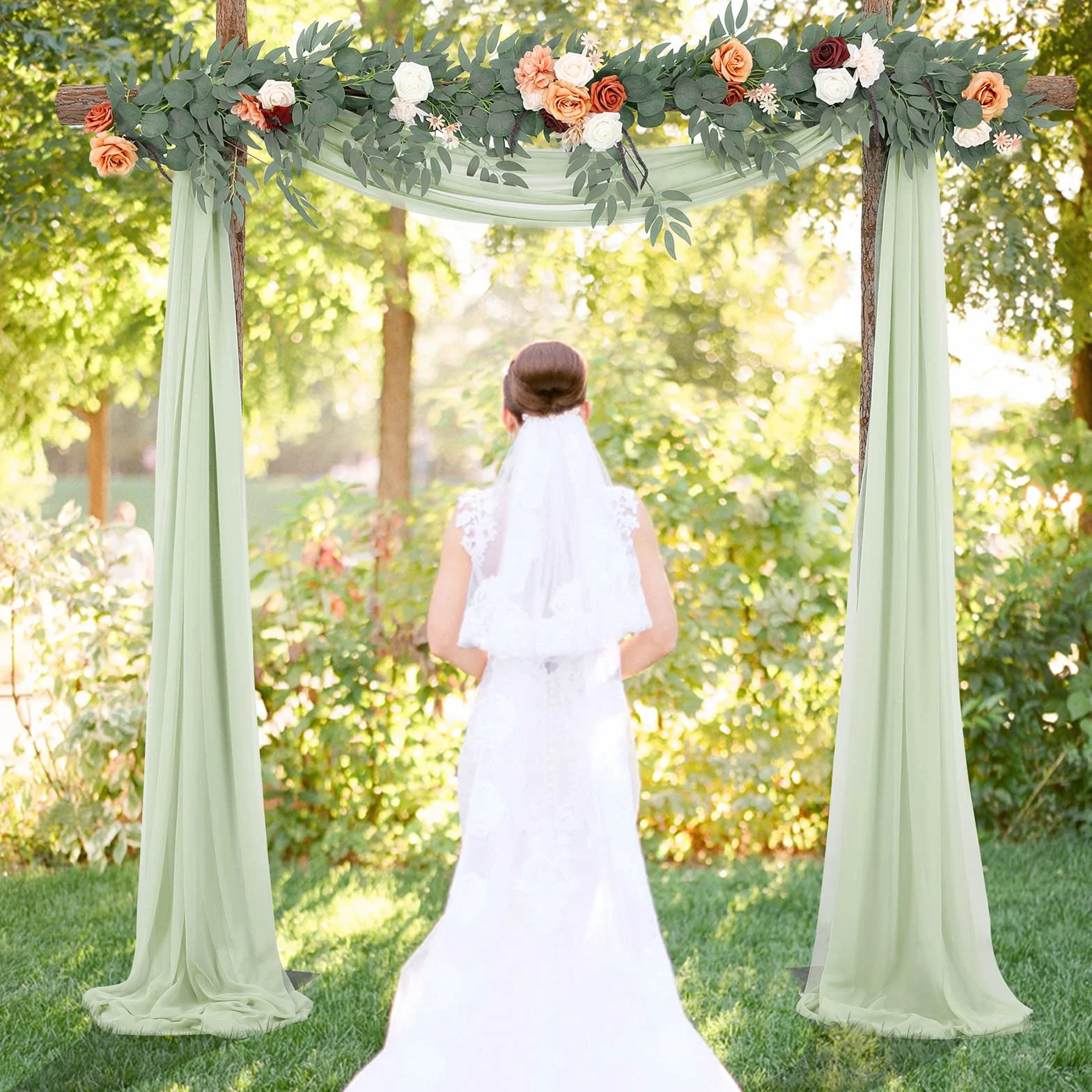 Mariage Arche Tenture Voilage Drapés Mousseline Élastique 70 x 550 cm Décoration Toile Fond Rideau Gaze Gris Vert