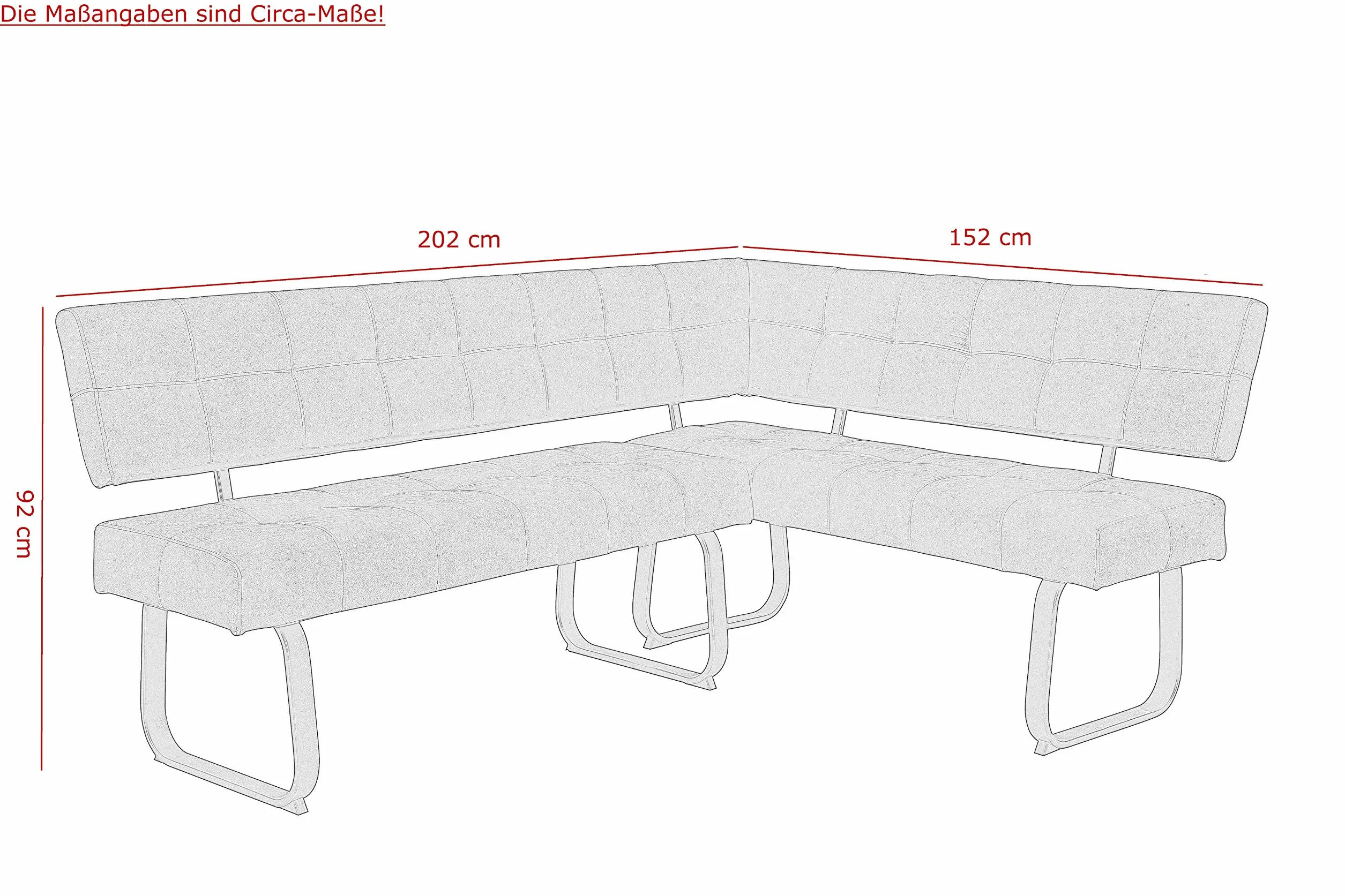 Hela Tische Banc D'angle Avec Dossier Microfibre Anthracite Piètement Métalliques 202 x 152 x 92 cm