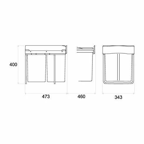 Poubelle de cuisine coulissante 2 bacs 42 L Gris Métal/PP 400x343 mm