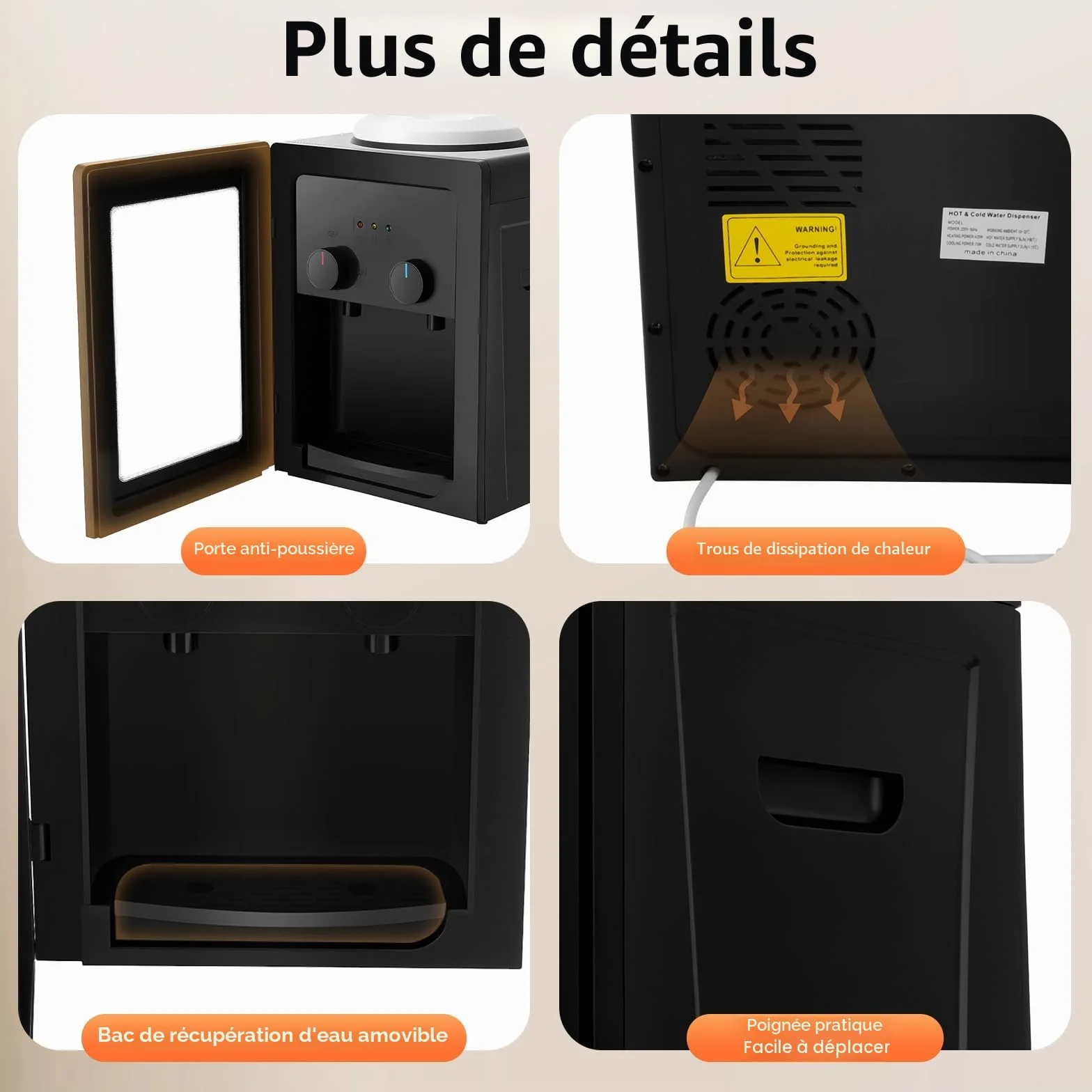 Fontaine à Eau Chaude et Froide Distributeur Eau électrique 550 W 3,5 l 10 l 18 l pour Bureau