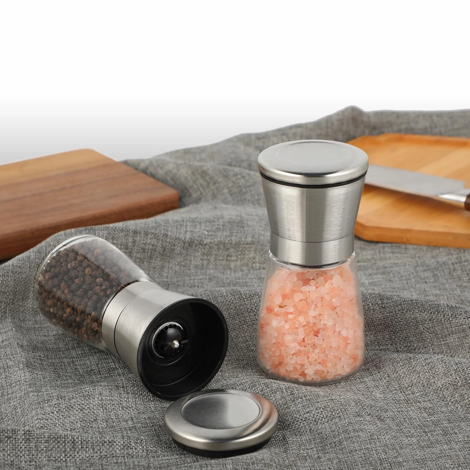 Moulin à Poivre en Acier Inoxydable et Verre 180ml Lot de 2 Mécanisme en Céramique Réglable