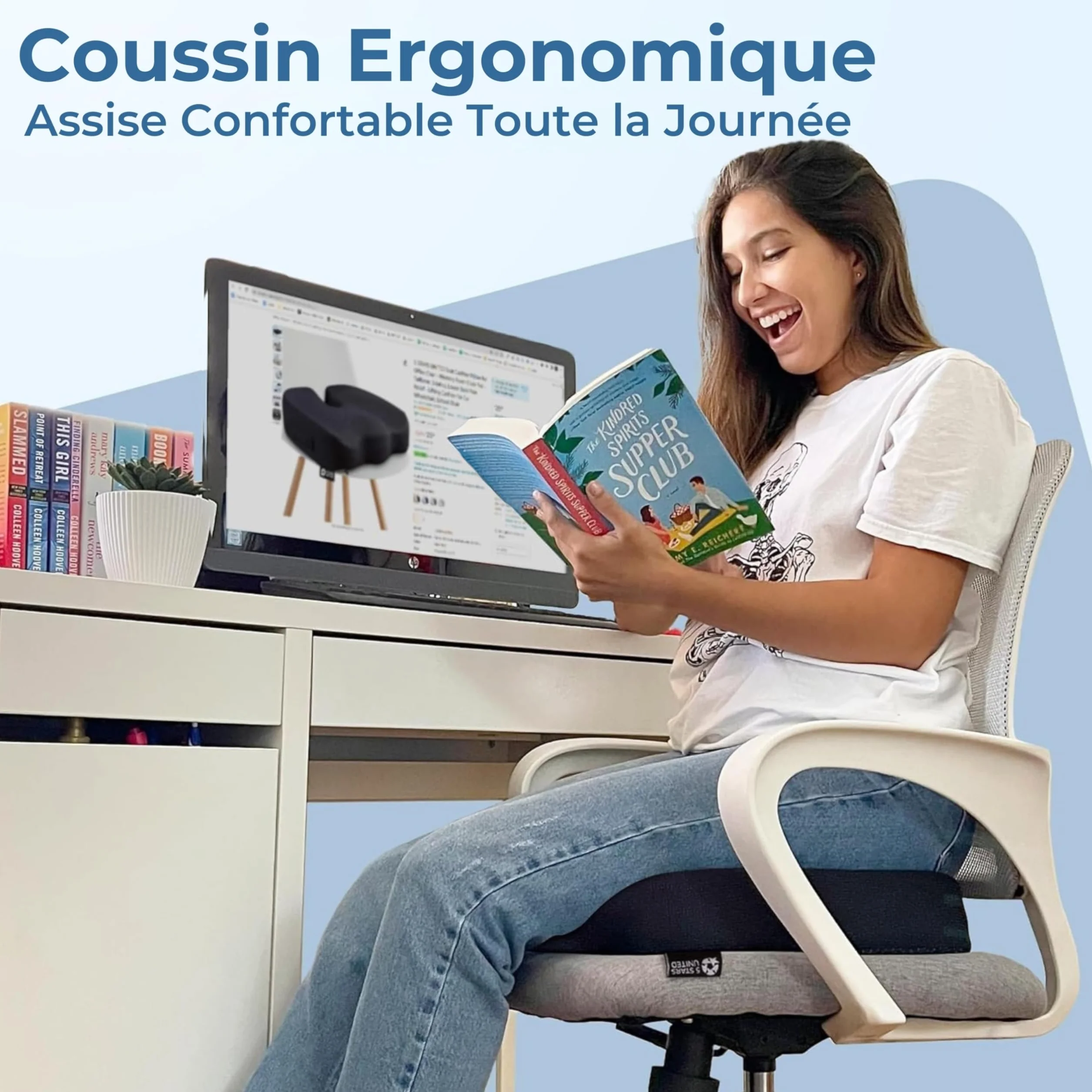 Coussin d’Assise en Mousse à Mémoire de Forme, Coccyx Ergonomique pour Chaise de Bureau, Soulagement Sciatique & Lombaires – Noir