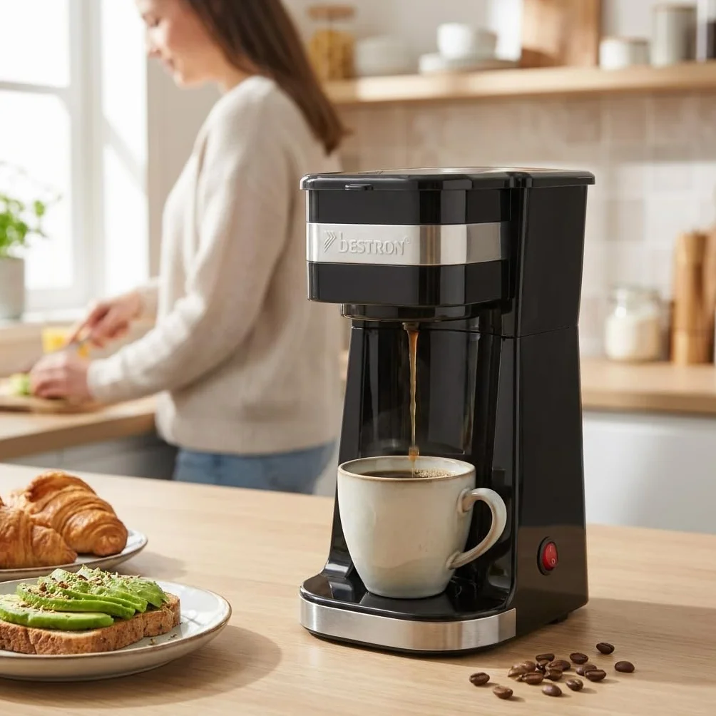 Bestron Cafetière avec tasse isotherme, Machine à café 750 W, Argent