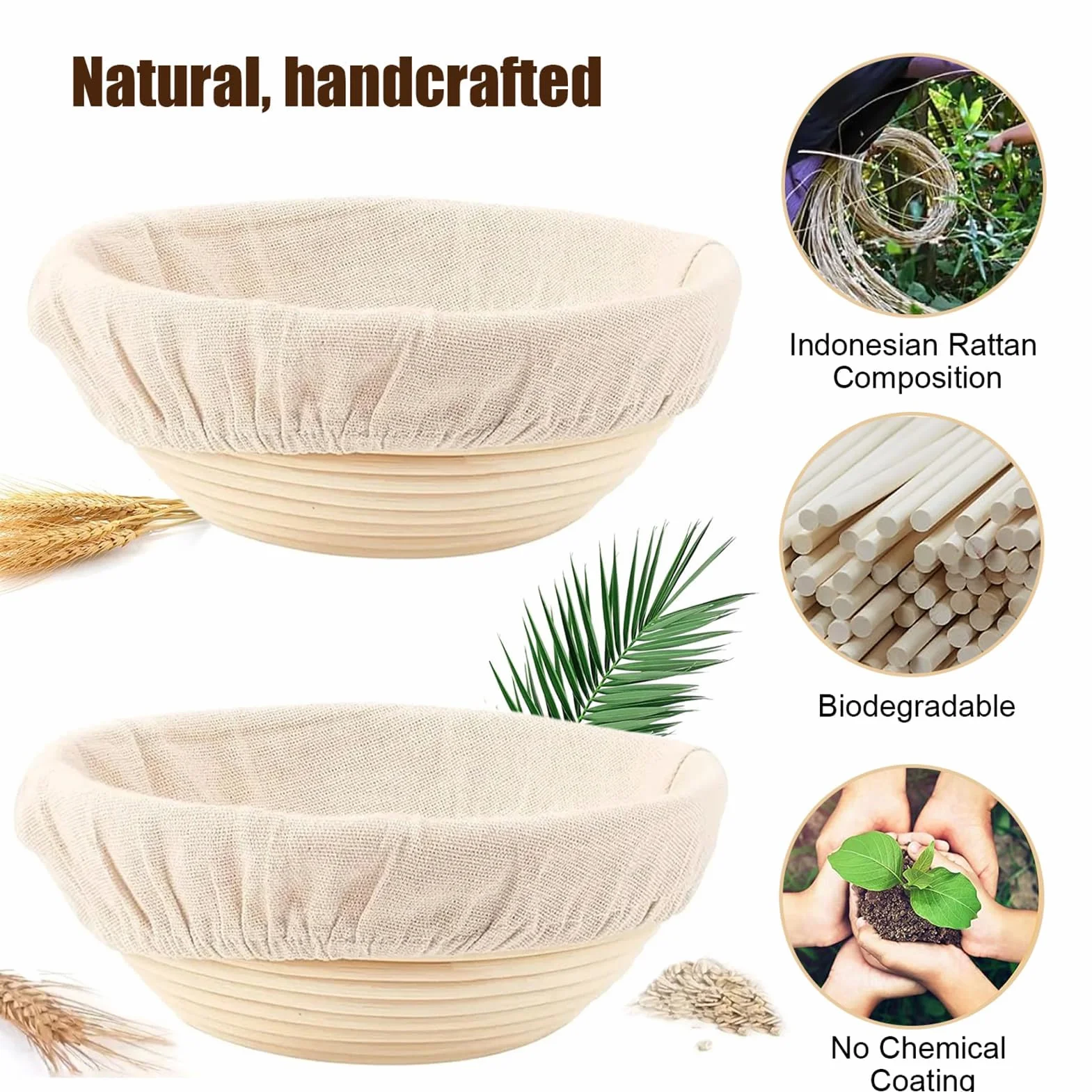 Kit de démarrage au levain avec panier grille-pain naturel, 2 paniers de fermentation et 750 ml pâte aigre