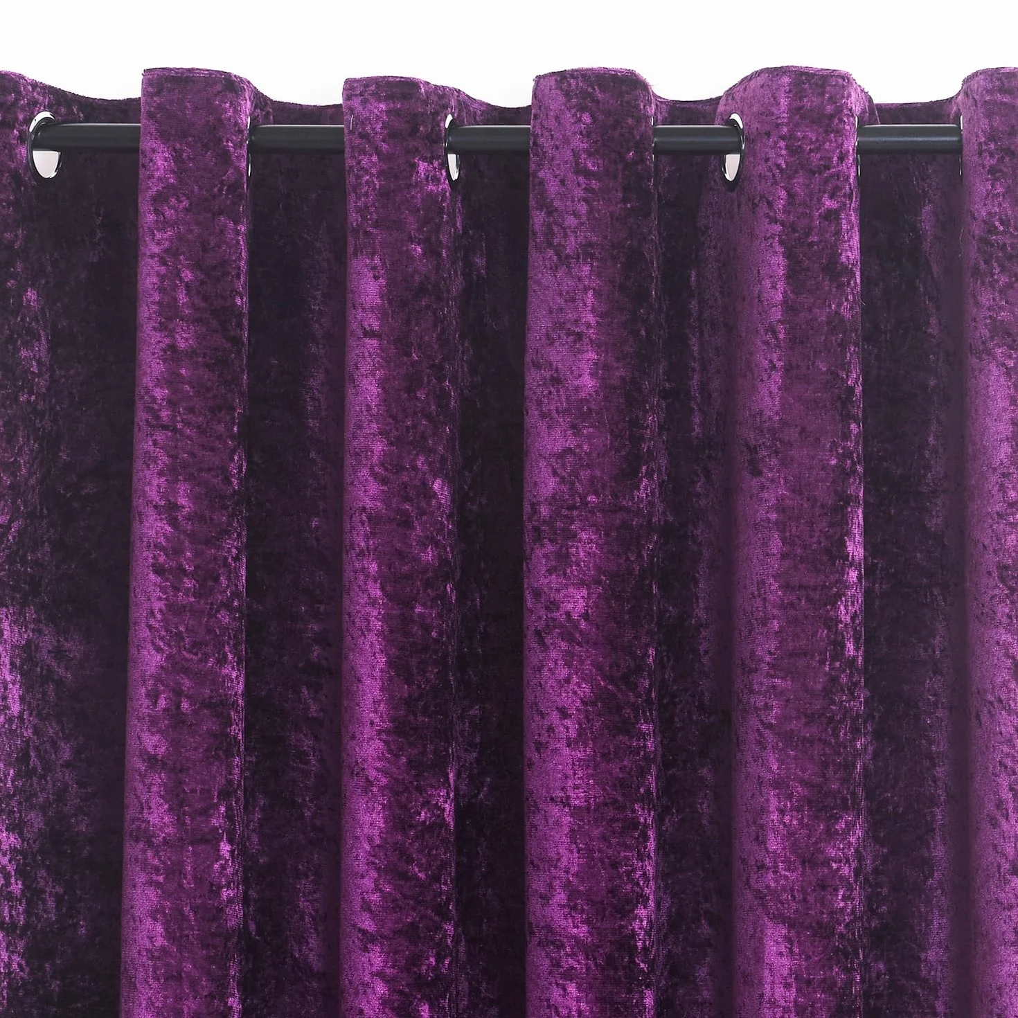 Paire de rideaux en velours écrasé doublés avec anneaux métal 4 cm violet