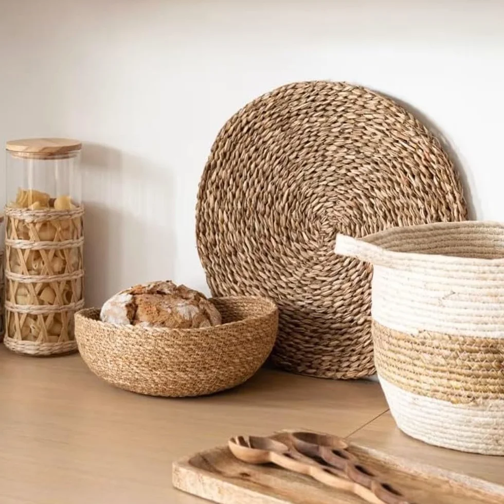 Panier de Rangement en Osier Rond 26 cm - Bol Décoratif pour Clés, Portefeuille et Petits Objets