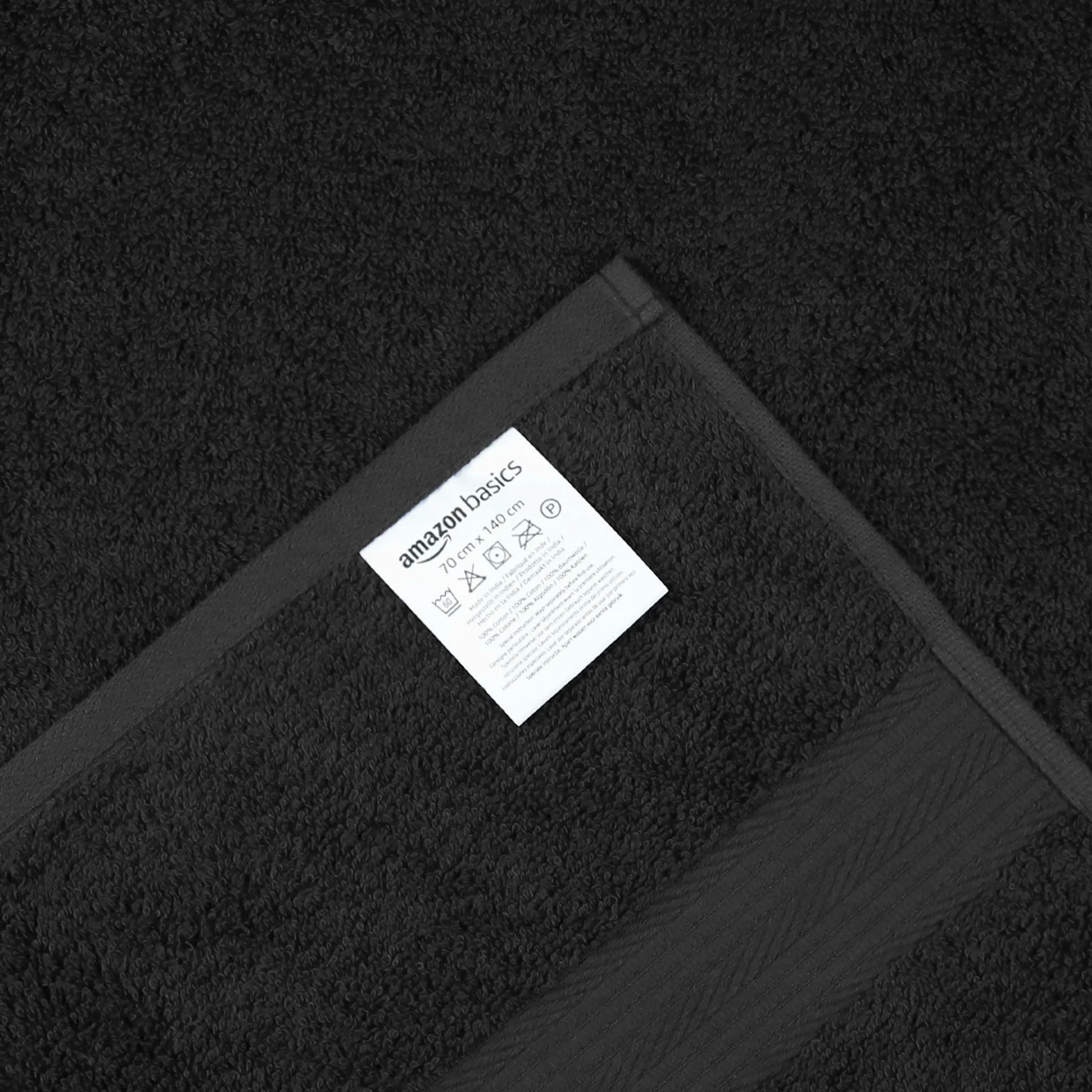 Amazon Basics Drap de Bain Grande Taille 100% Coton Anti-décoloration 70 x 140 cm Noir Lot de 2