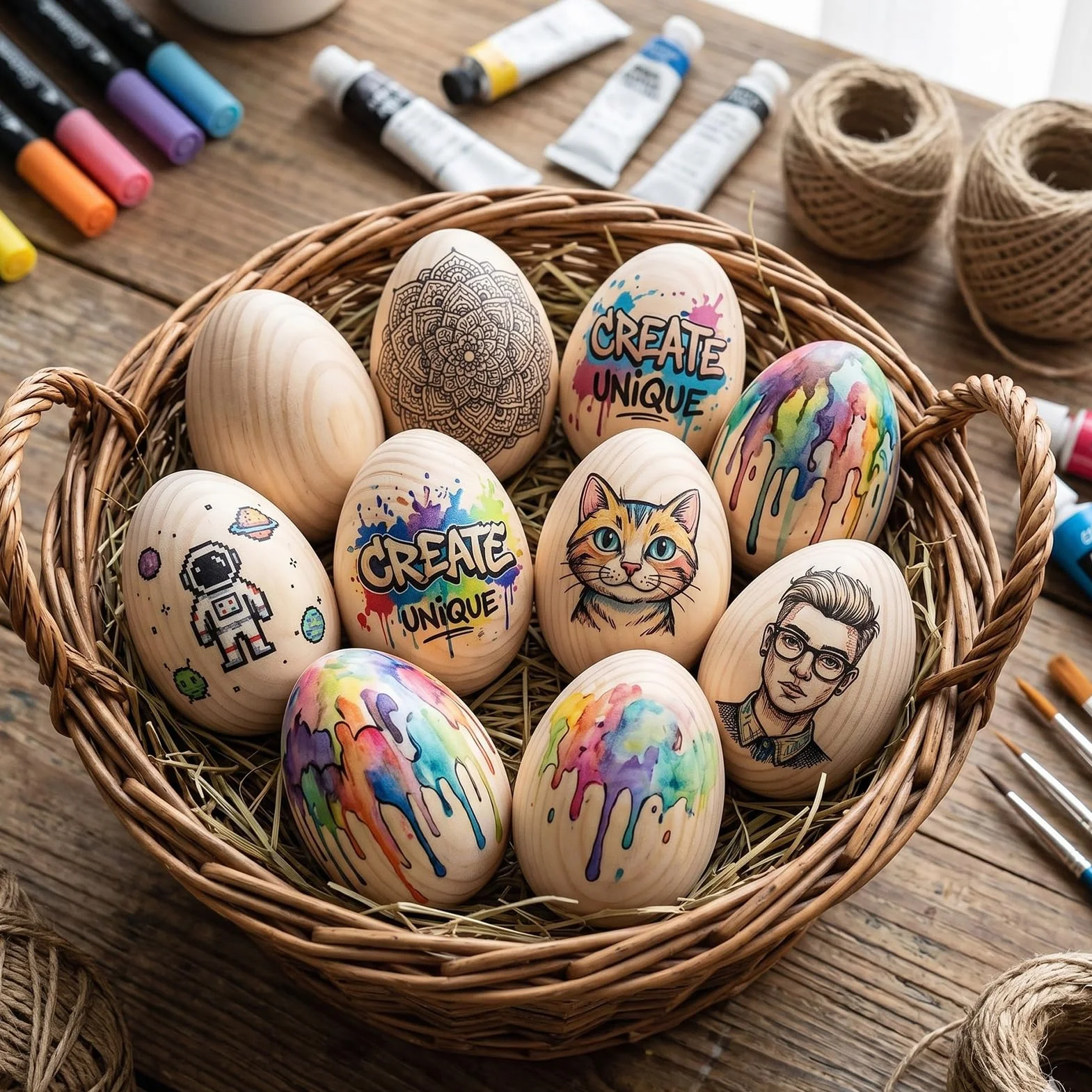 Œufs en Bois Naturel de Hêtre pour Artisanat de Pâques – Lot de 8