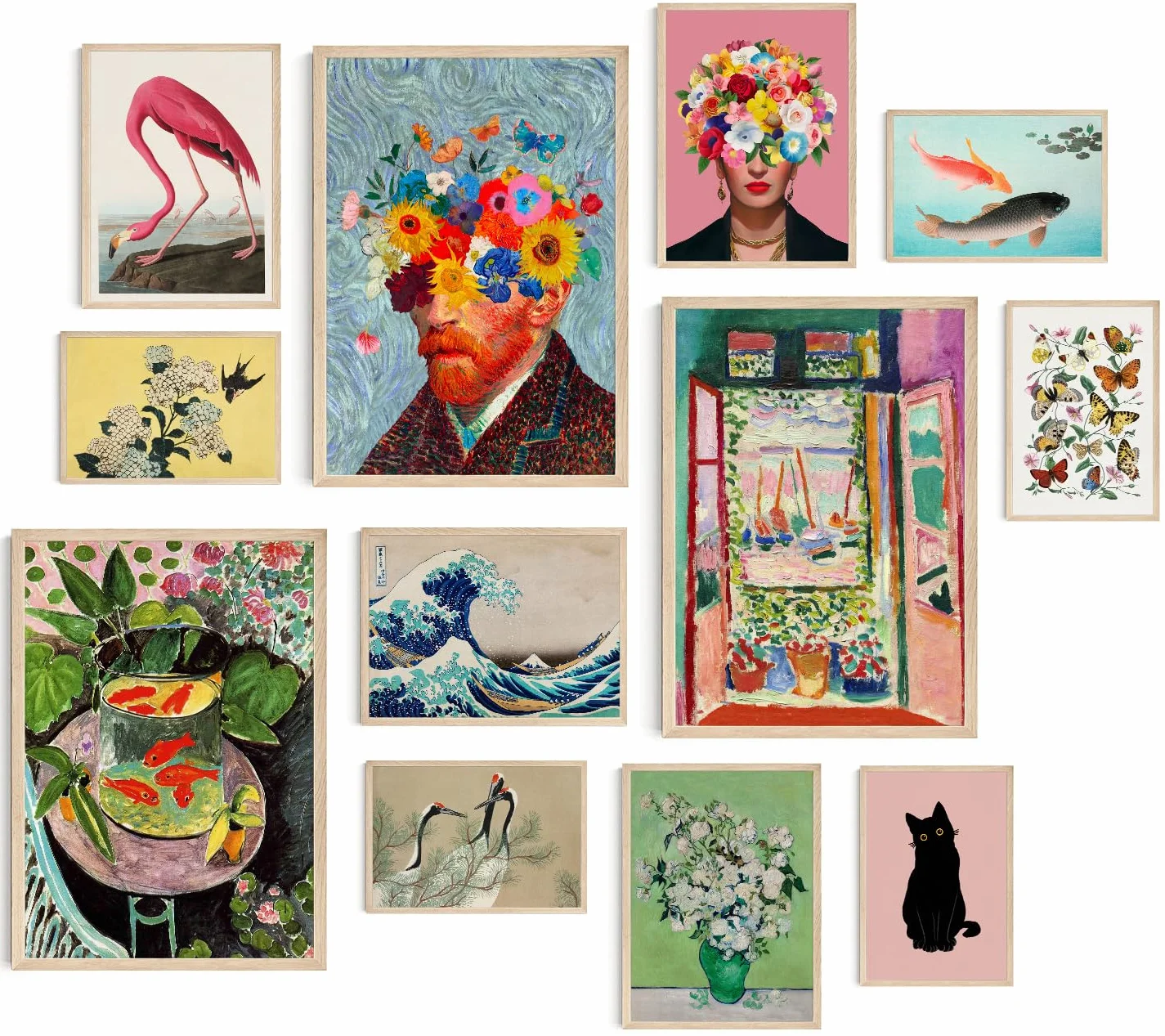 Lot de 12 Affiches Déco Murale Éclectique Collage Vintage Moderne Boho - Décoration Murale Colorée pour Chambre